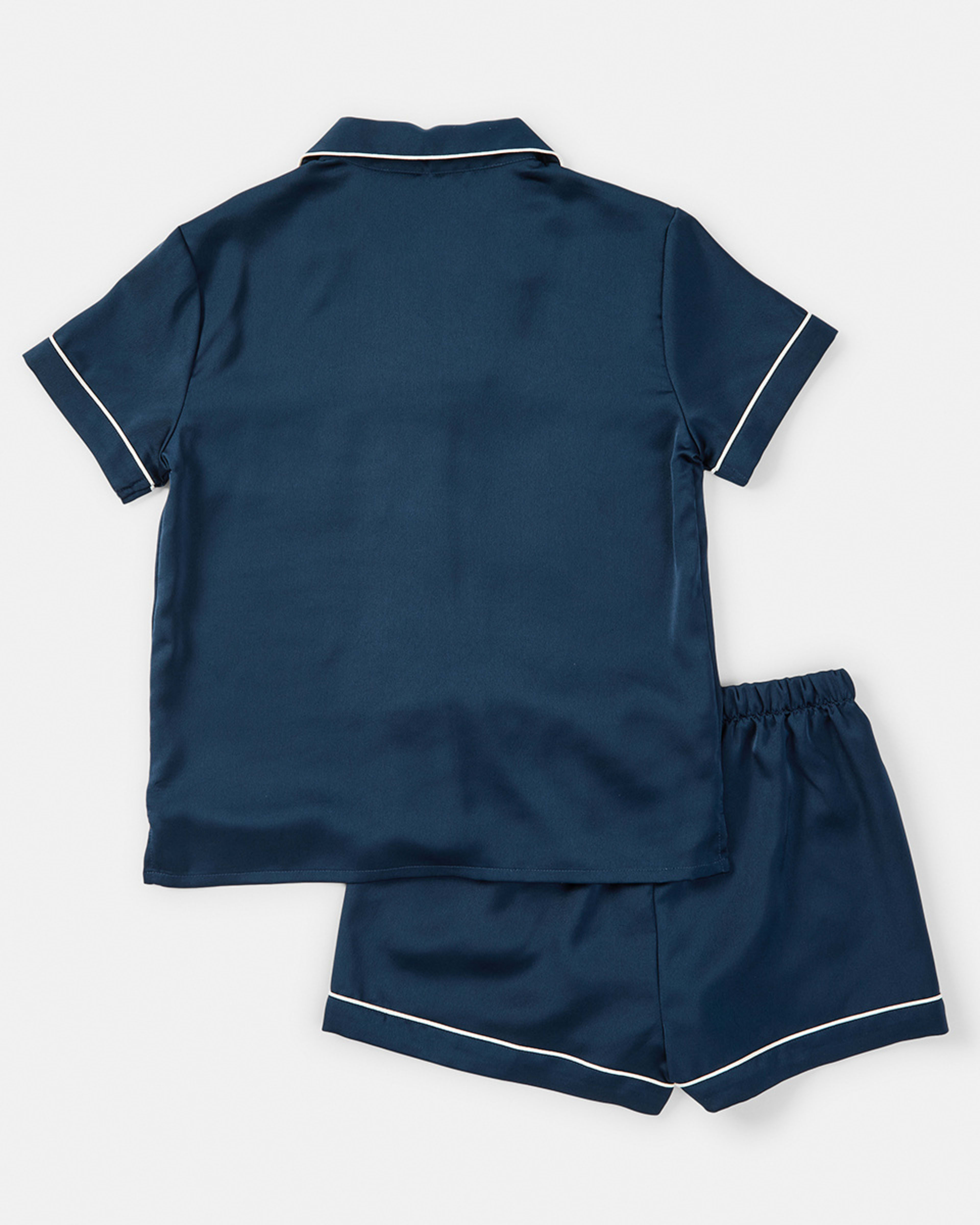 8 Short Sleeve Top and Shorts Satin Pyjama Set Dress Navy, 8 of 10