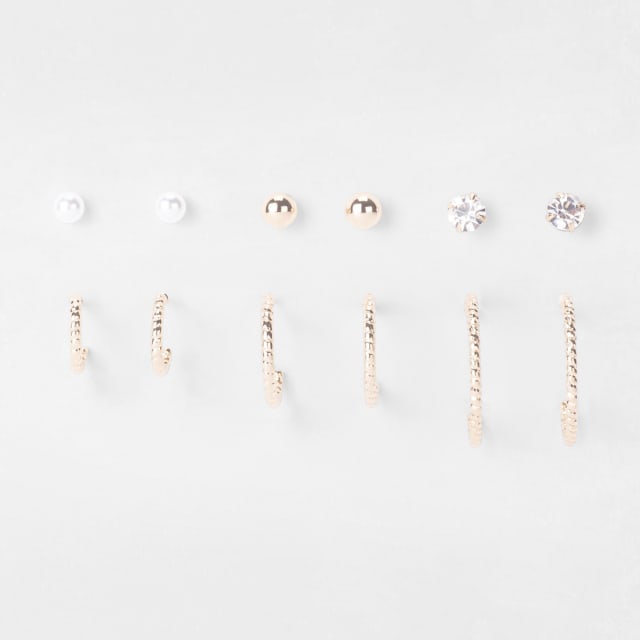 6 Pack Stud and Hoop Earrings Gold Tone Kmart