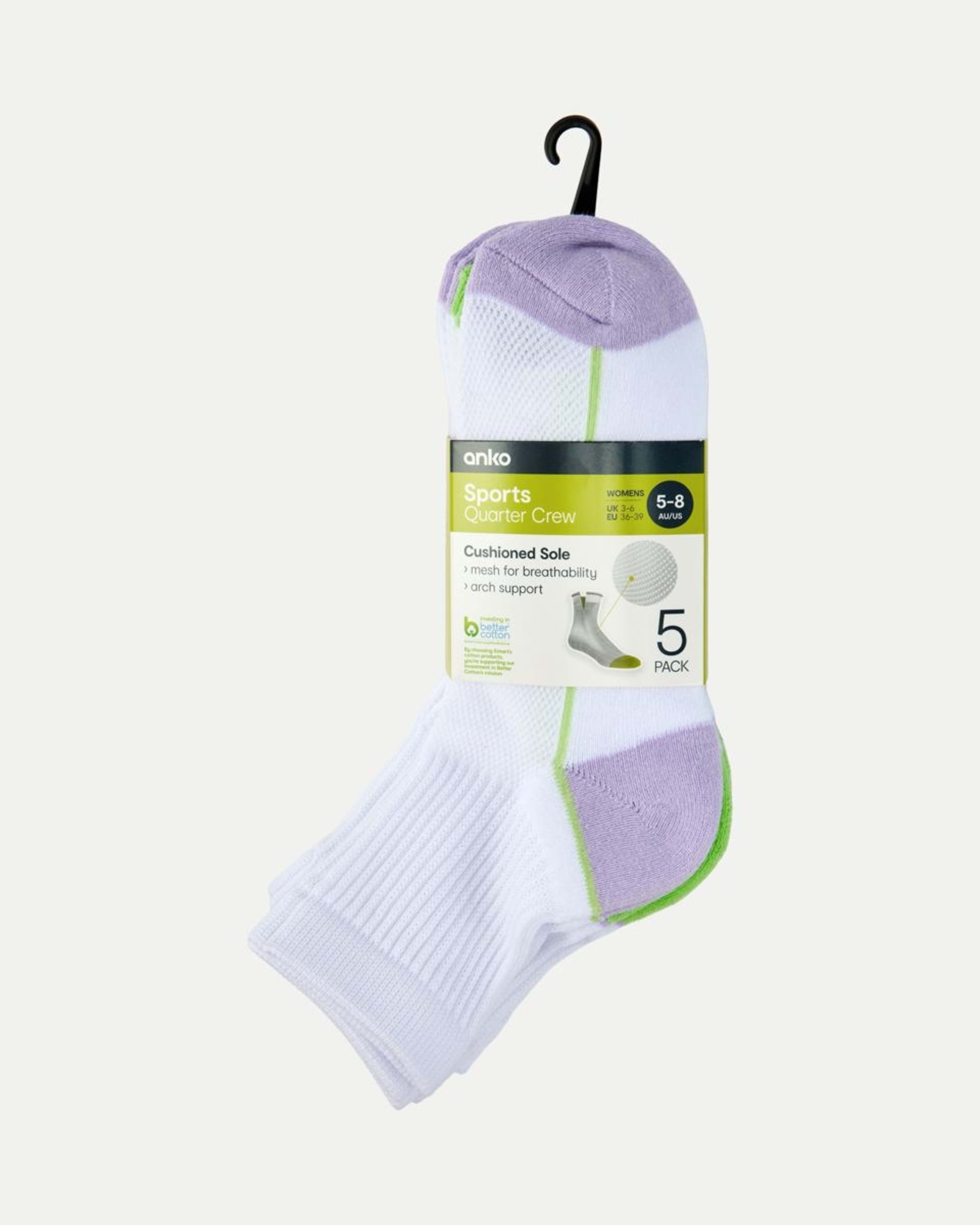 5 Pack Active Terry Quarter Crew Socks Kmart NZ
