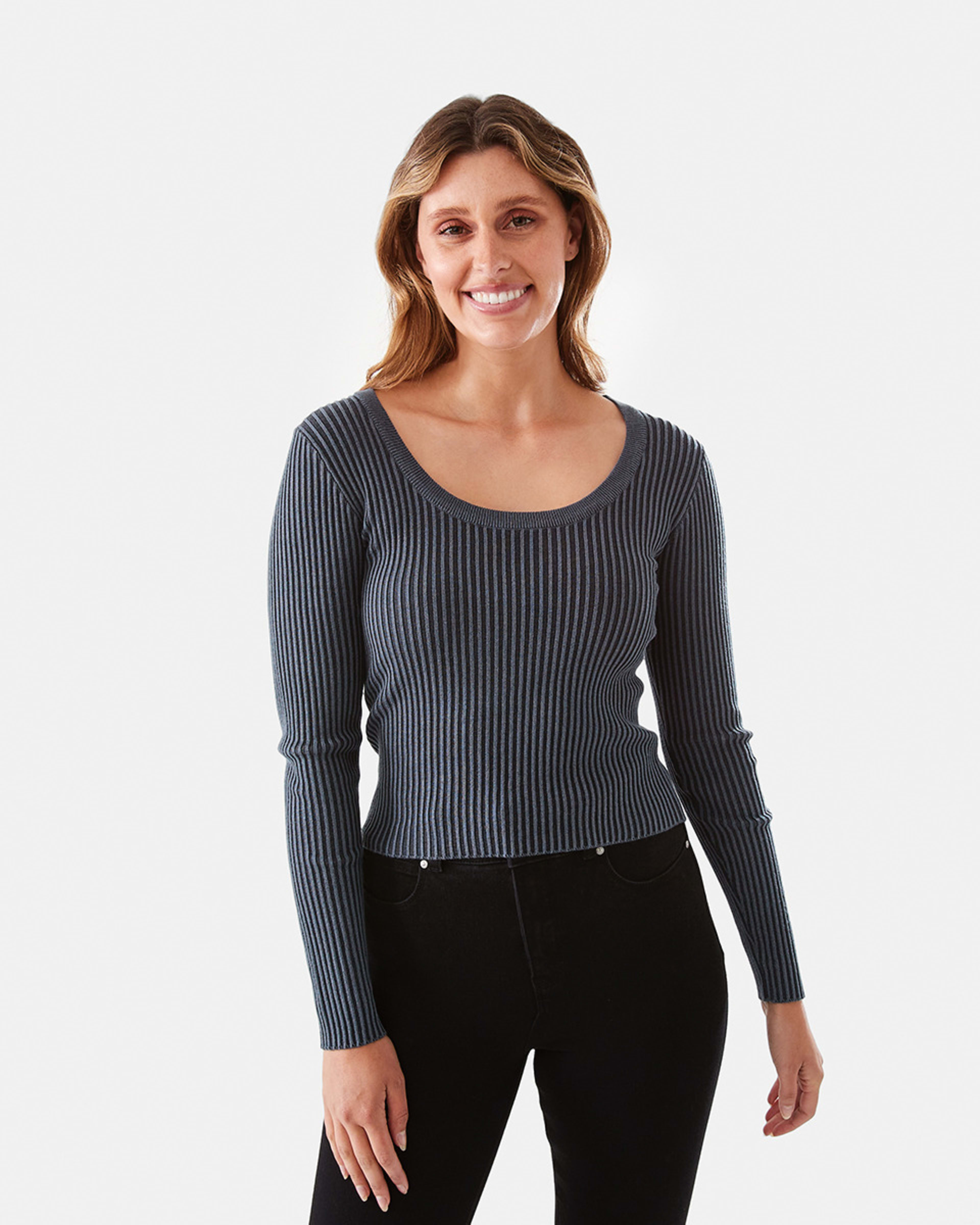 1 Long Sleeve True Knit Scoop Neck Top Vntg Ind