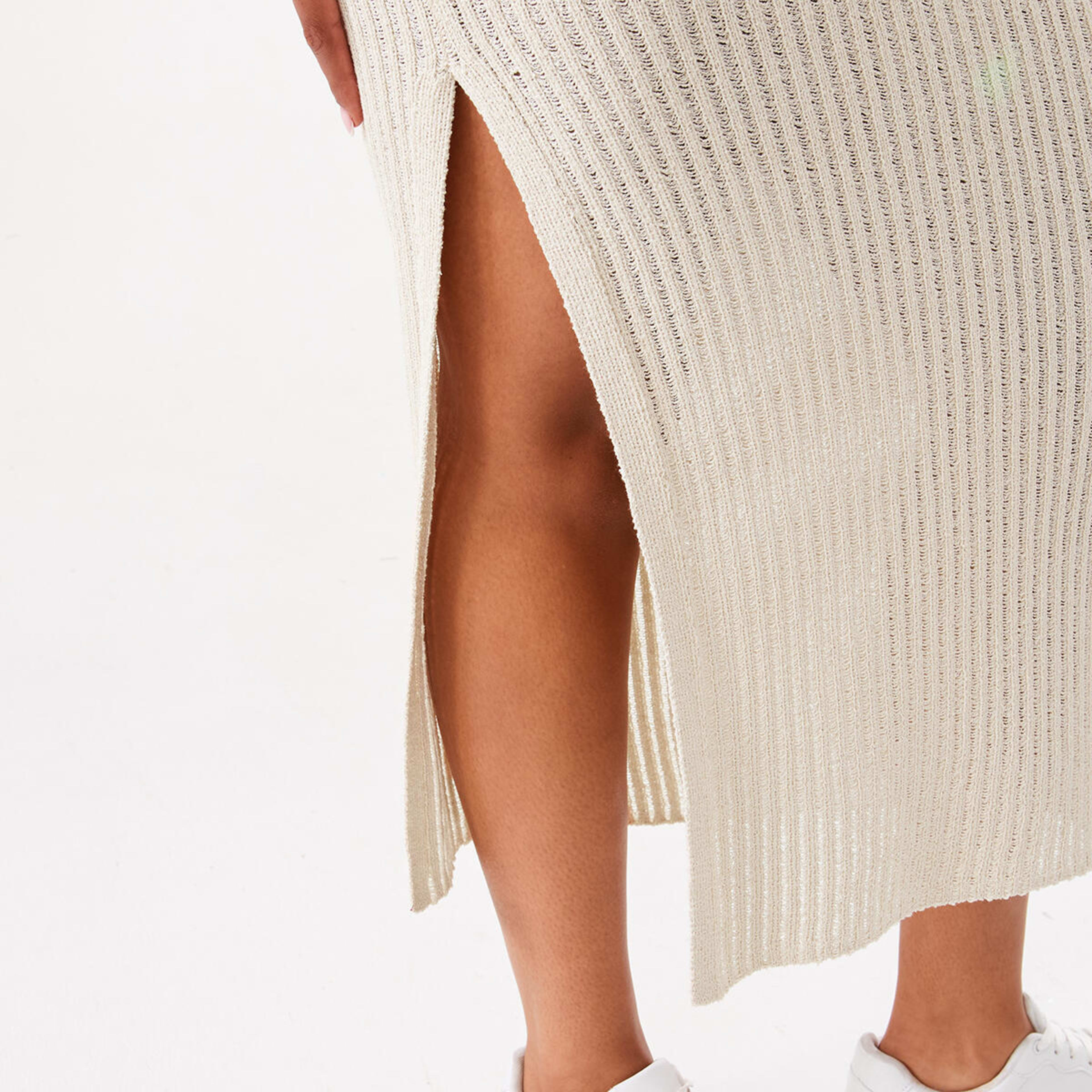 5 Textured Knit Skirt Natural Beige, 5 of 5