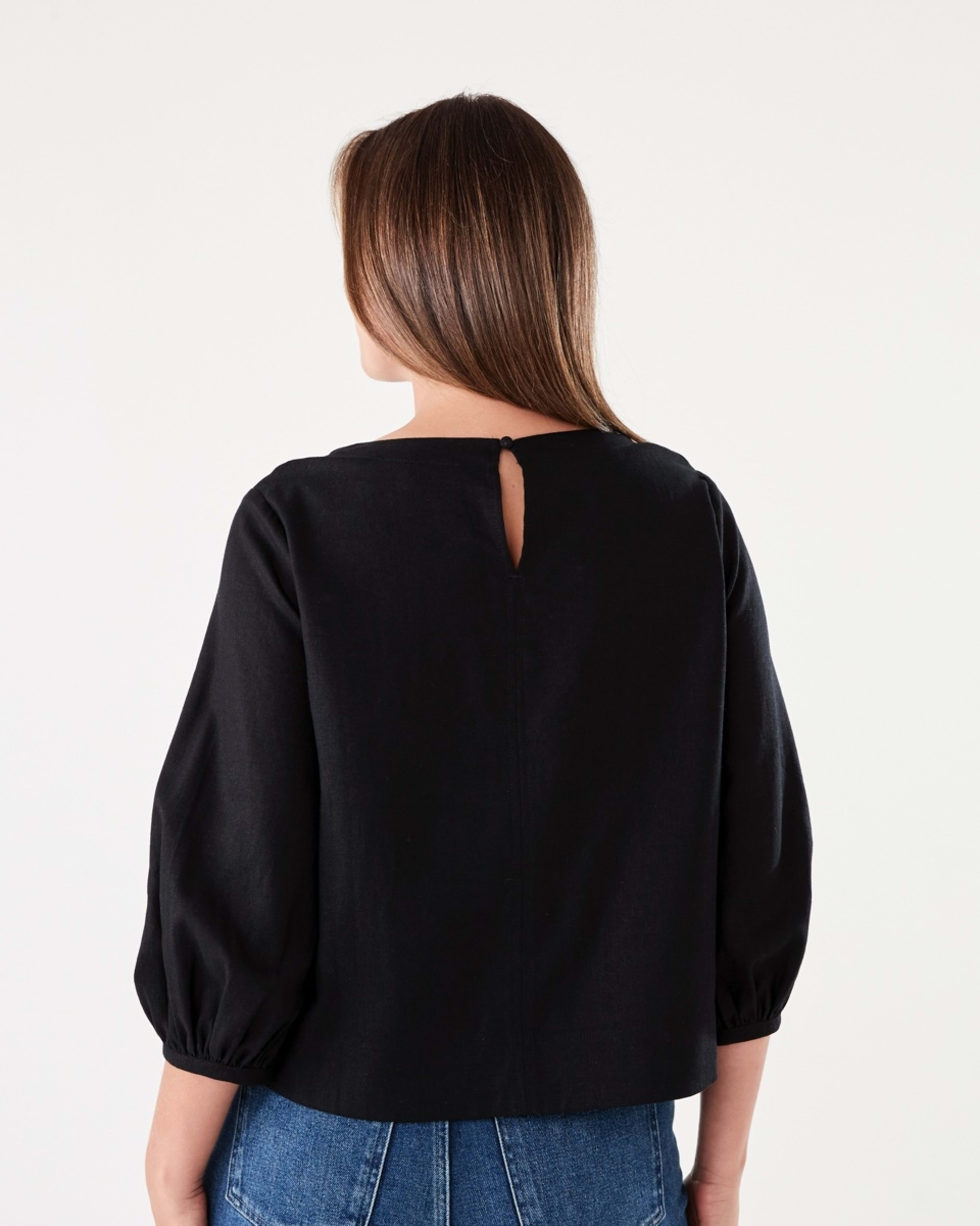 3 Long Sleeve Linen Blend Top BLACK, 3 of 6