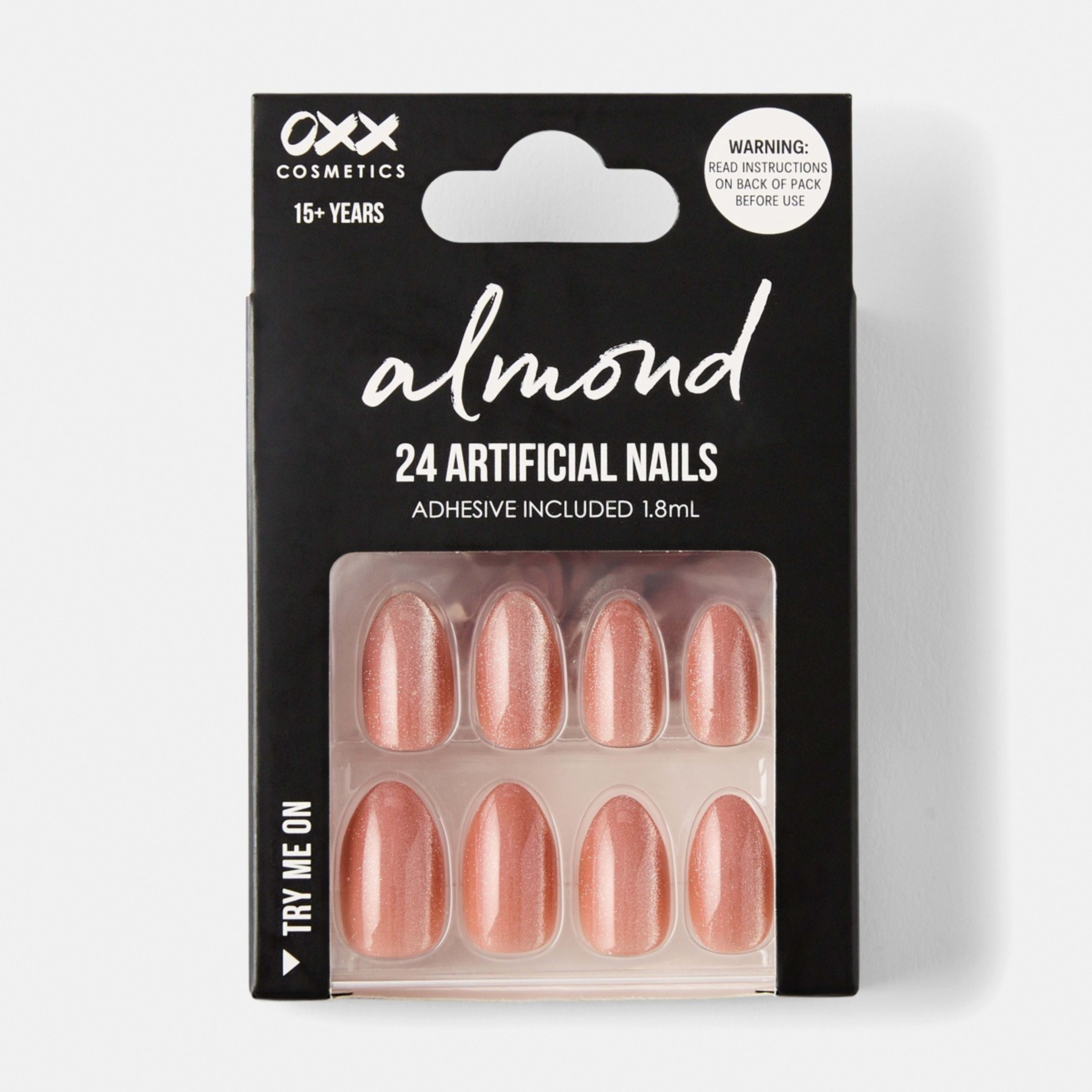 1 OXX Cosmetics 24 Pack Artificial Nails with Adhesive - Almond Shape, Brown