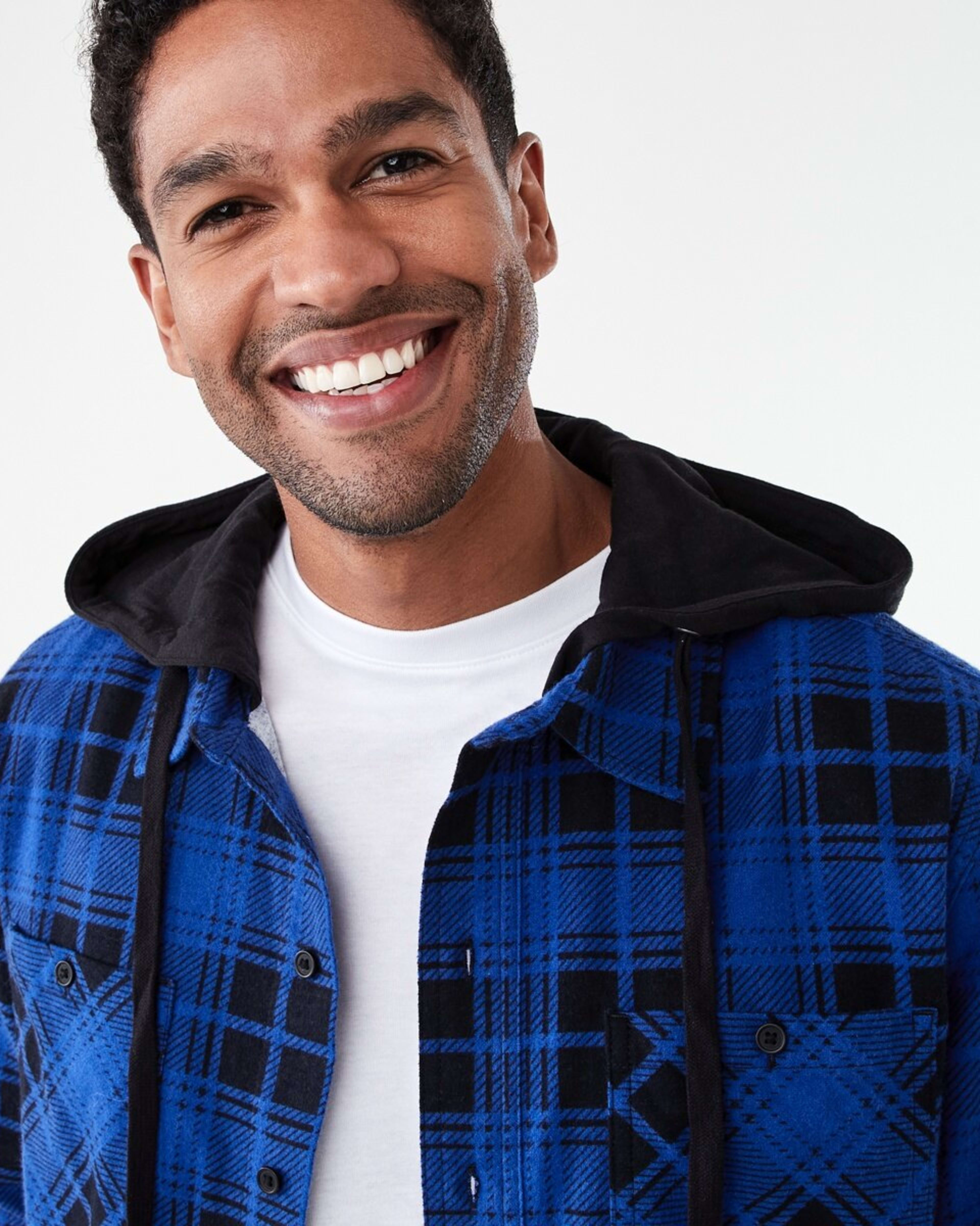 5 Workwear Long Sleeve Hooded Shirt Blu Check, 5 of 7