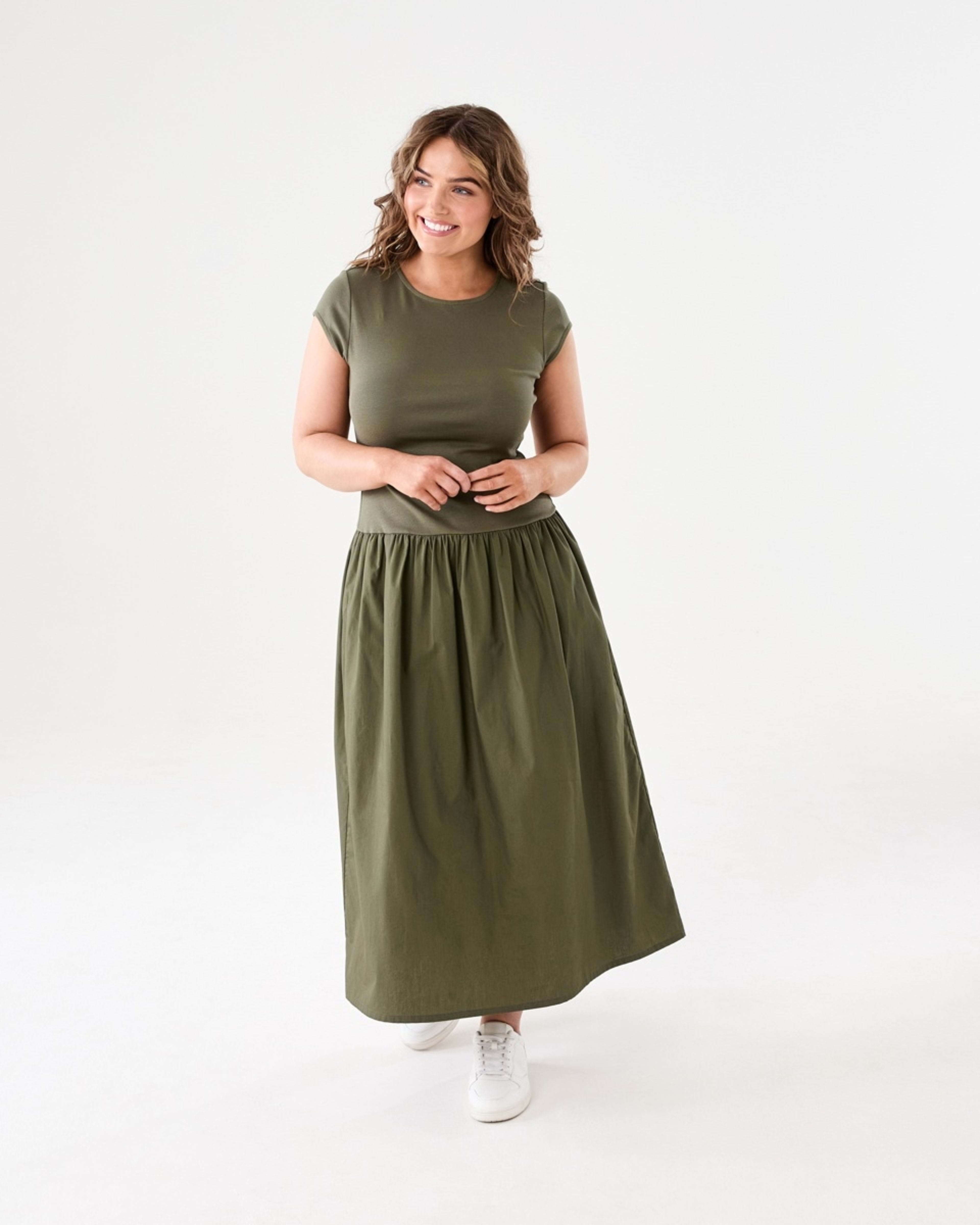 1 Short Sleeve Drop Waist Midi Dress GREEN, 1 of 6