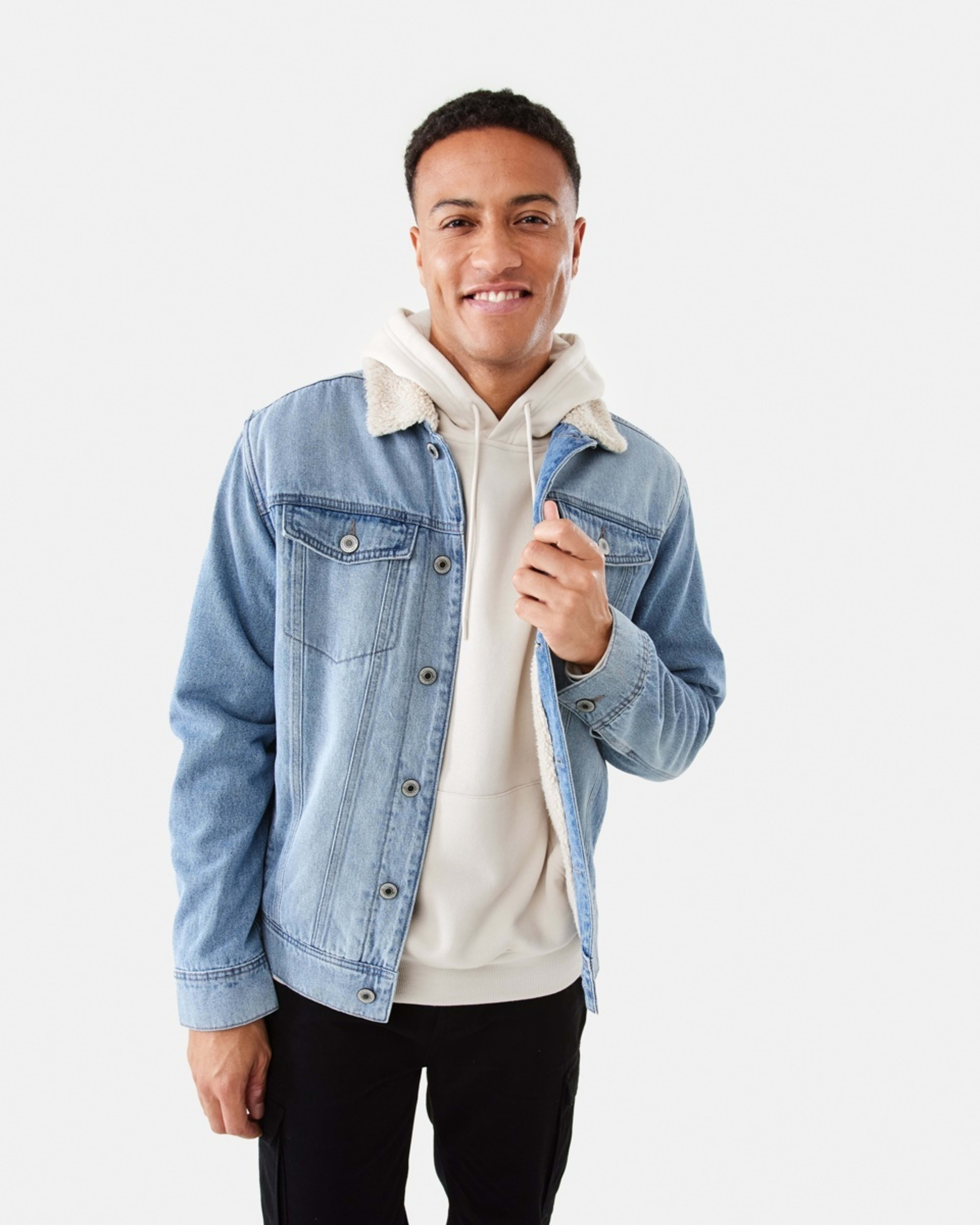 1 Denim Sherpa Jacket Light Wash, 1 of 8