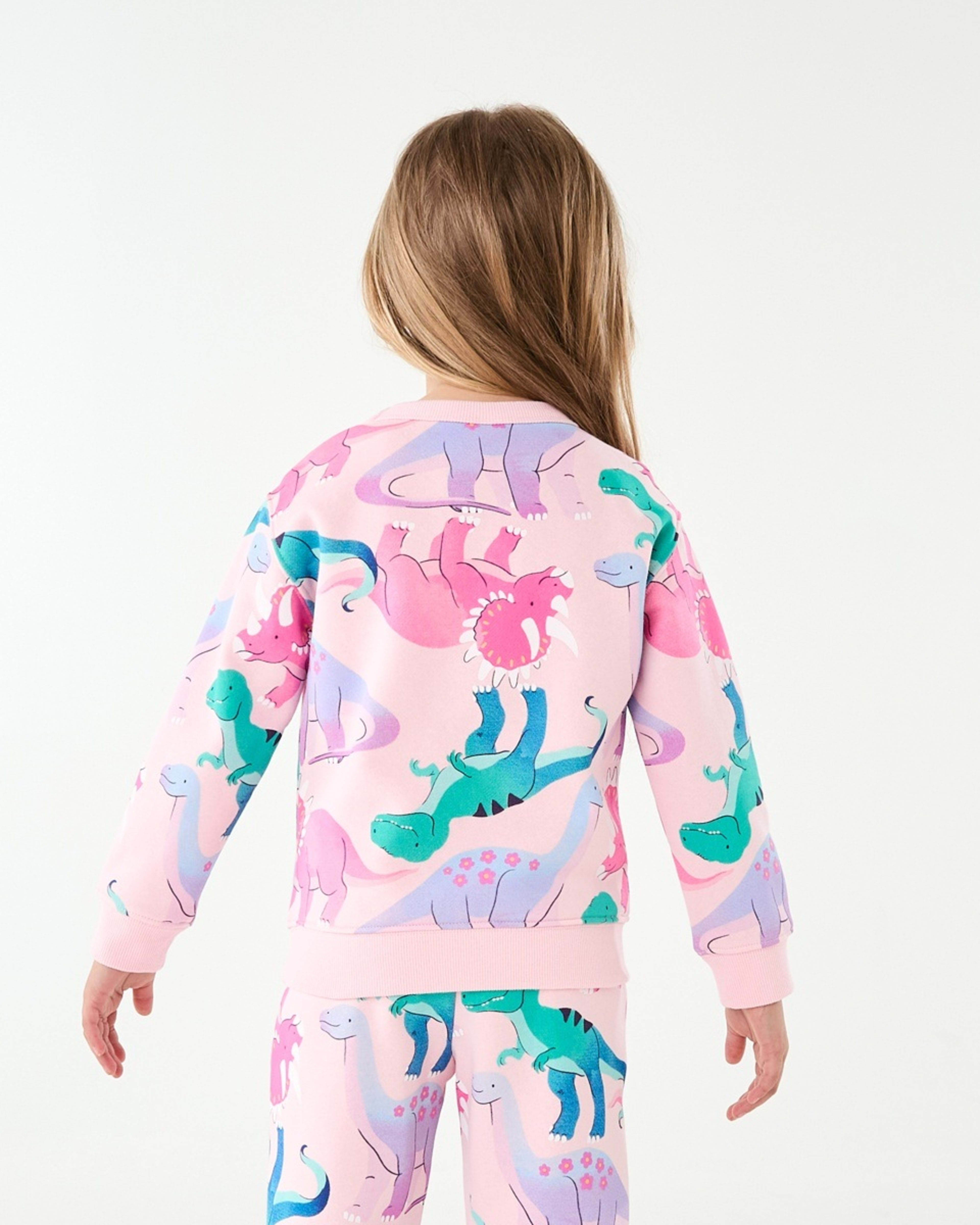 2 All Over Print Crew Neck Sweatshirt Joyful Dinos Fare Pink, 2 of 10