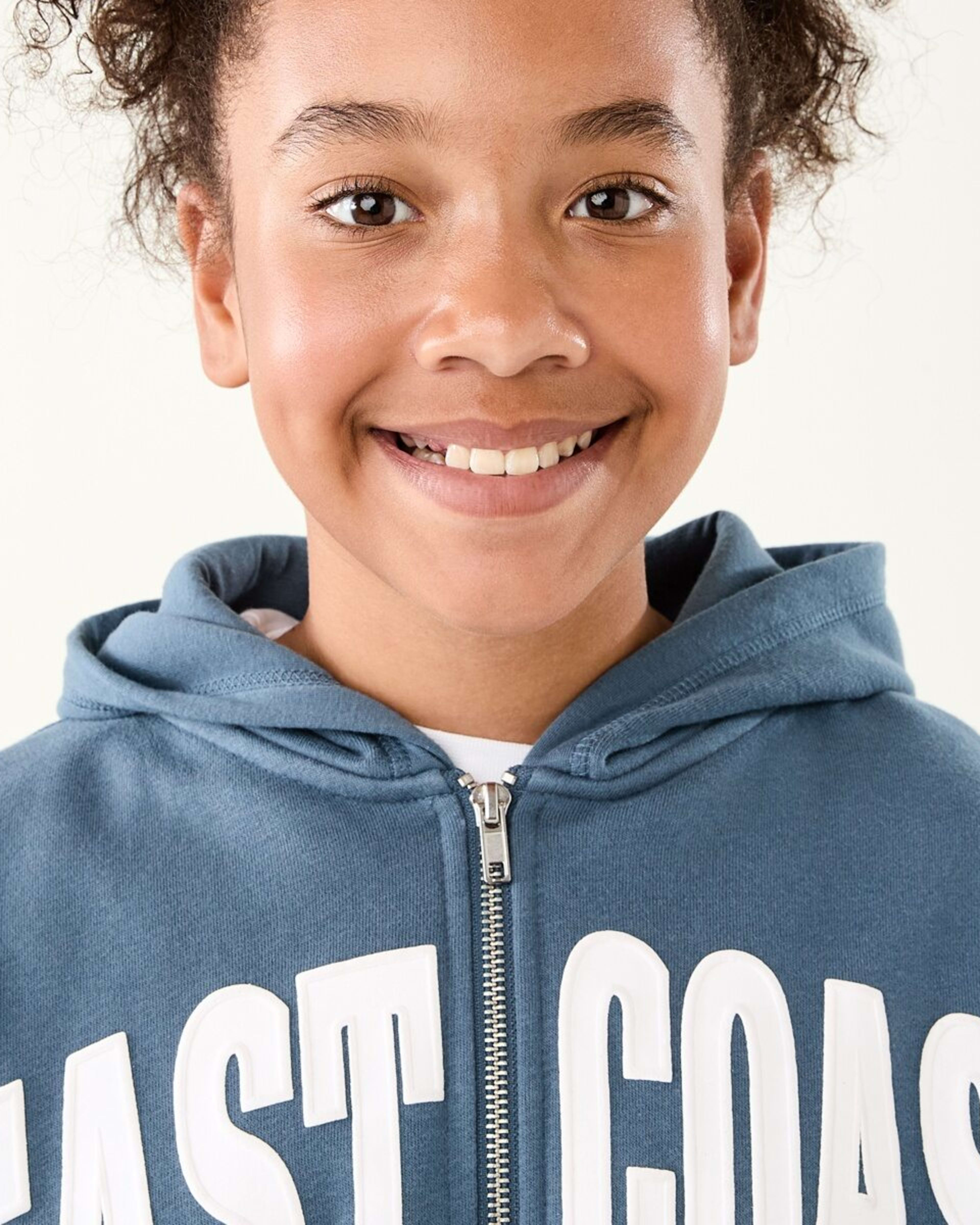 3 Cropped Print Zip Through Hoodie East Coast Washed Denim Blue, 3 of 9