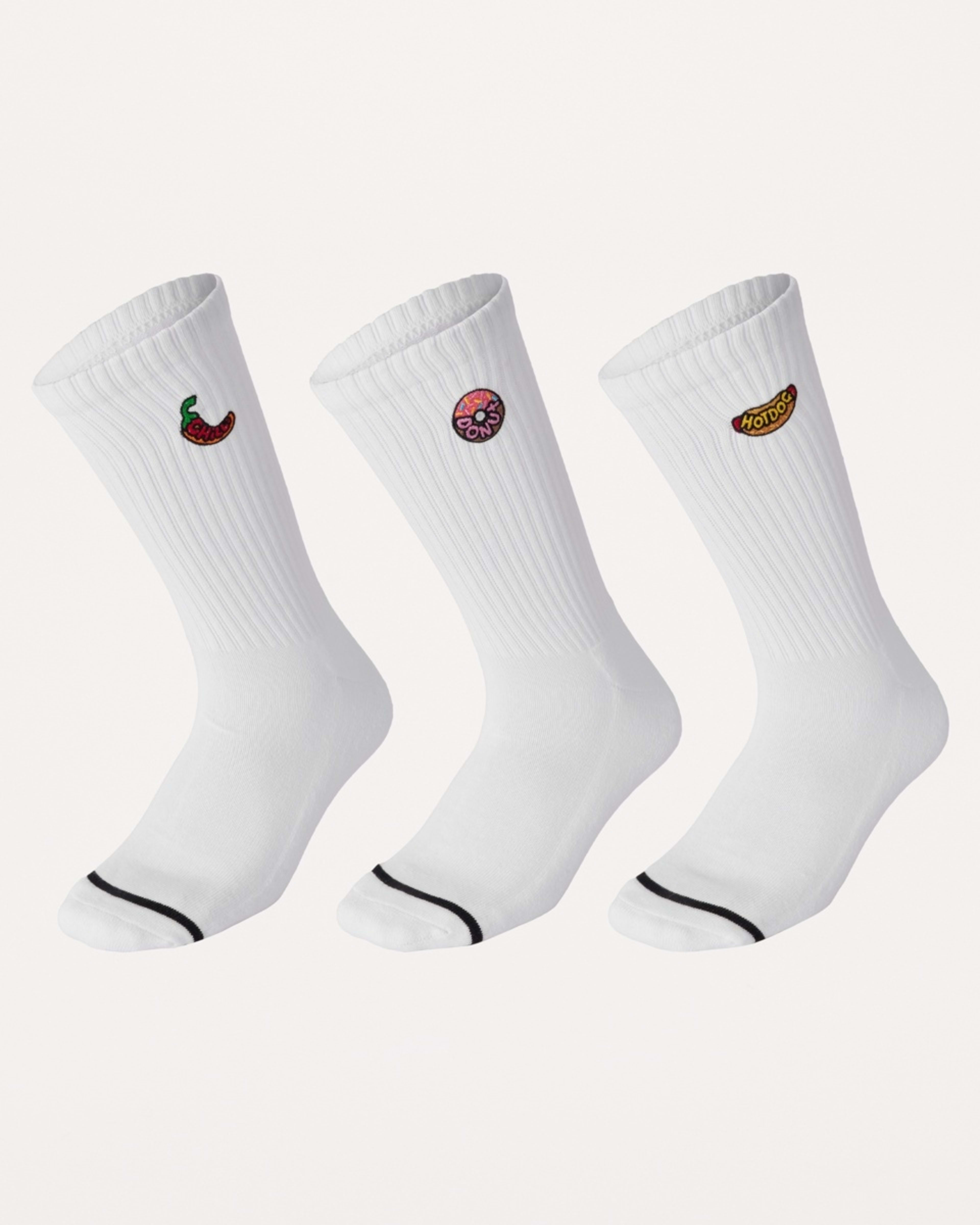 1 3 Pack Ribbed Crew Embroidered Socks Food Name Socks
