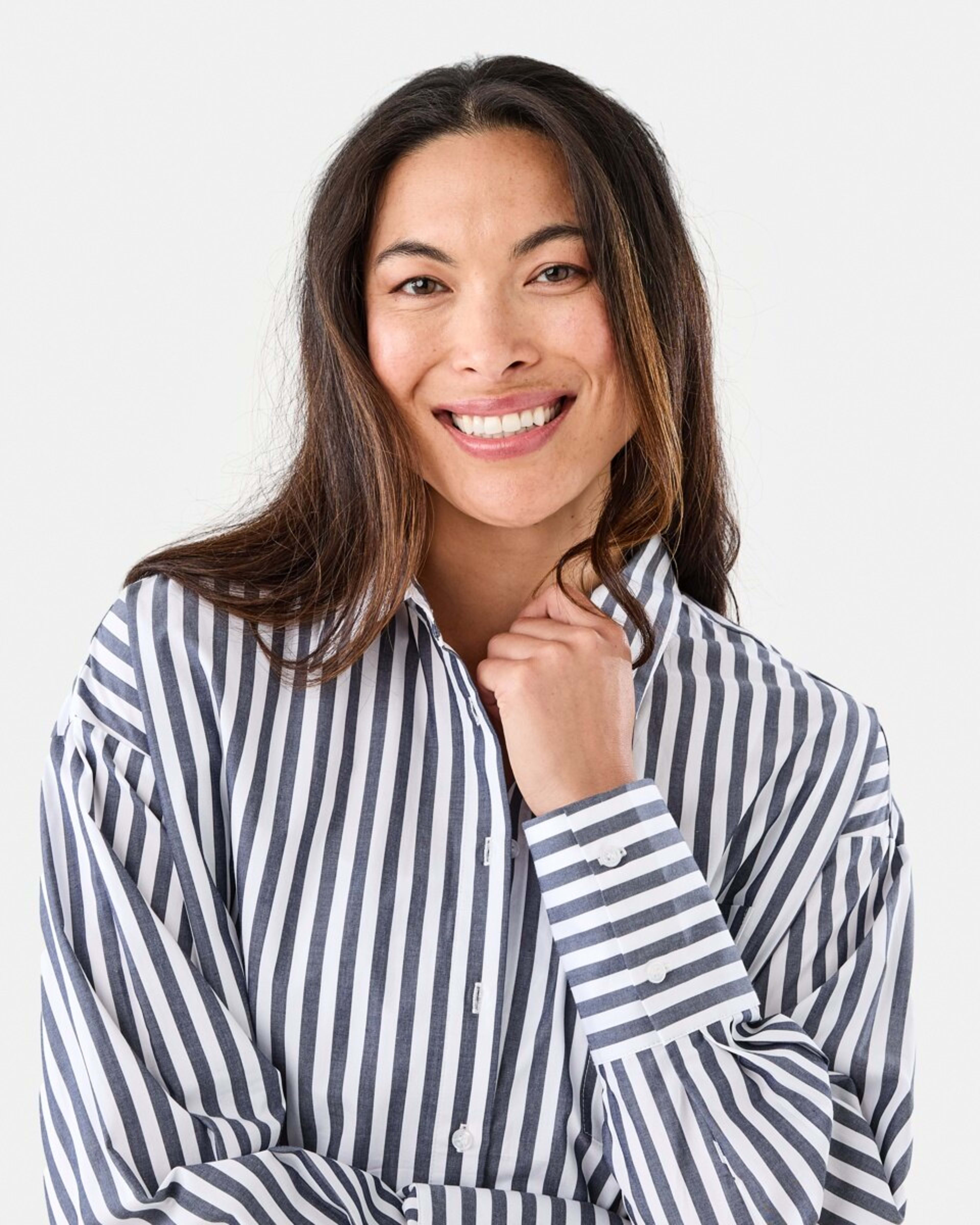 5 Long Sleeve Oversized Cotton Shirt Navy Strpe, 5 of 8