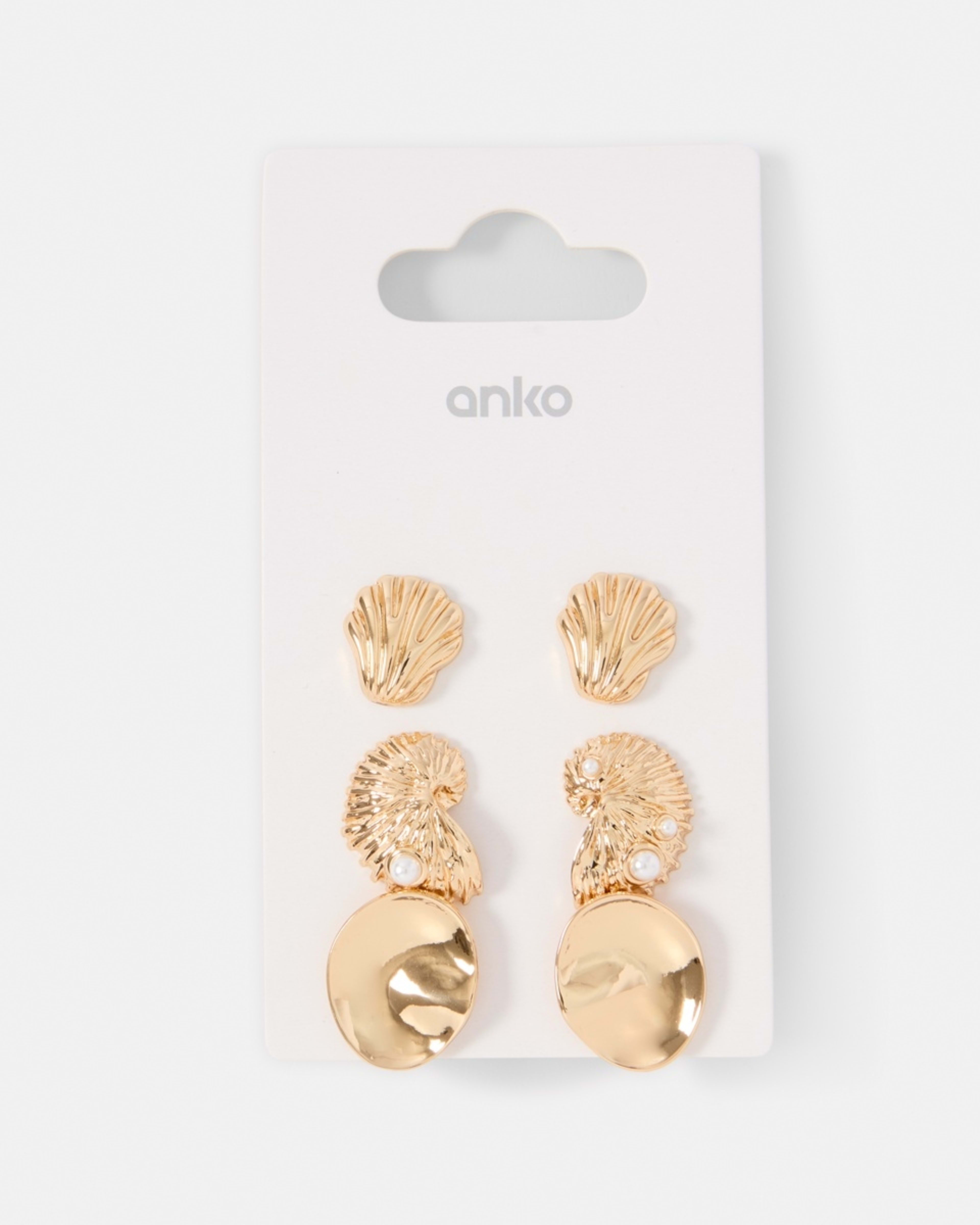 5 3 Pack Mix Shell Earrings - Gold Tone Gold, 5 of 5