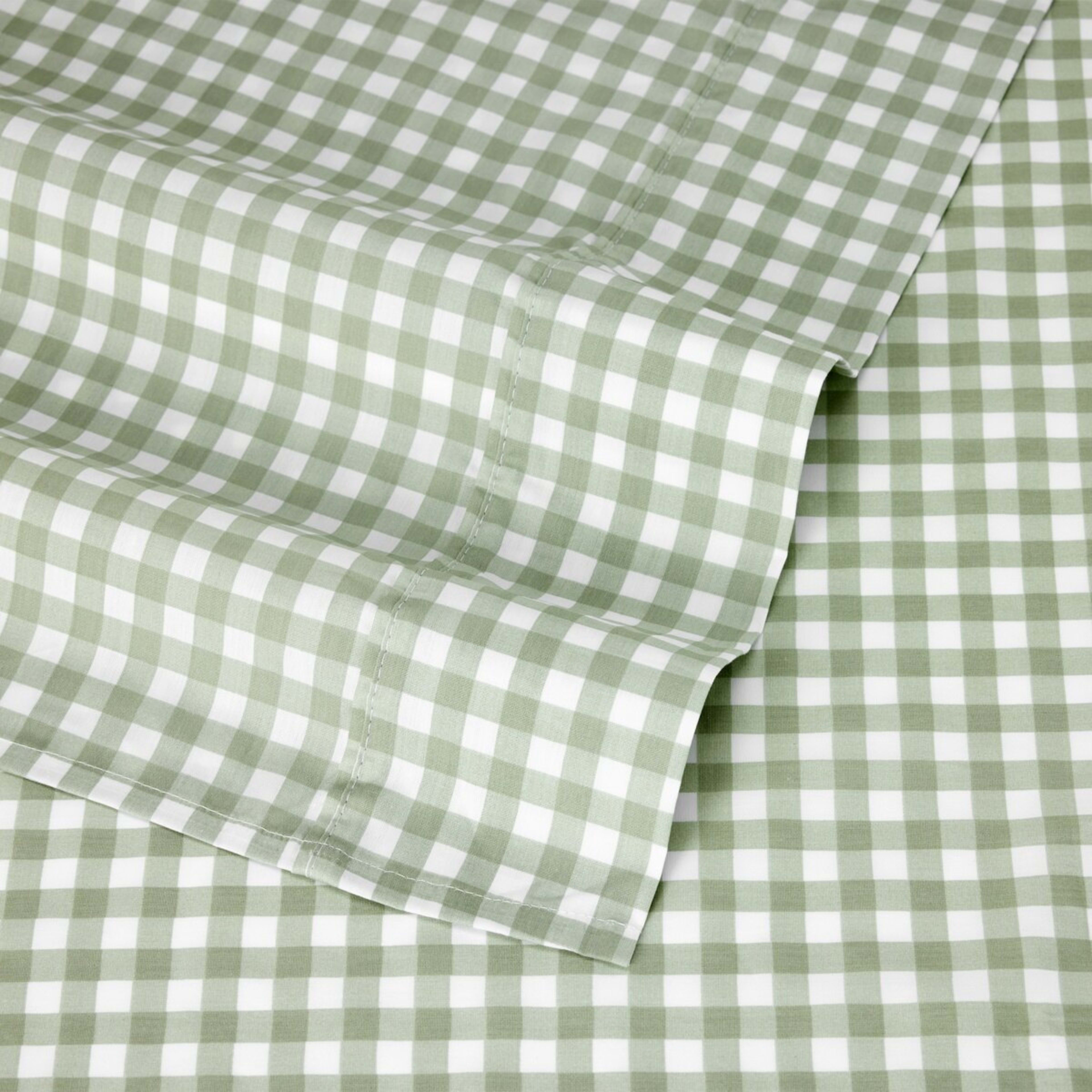 4 250 Thread Count Gingham Cotton Sheet Set - Queen Bed, Sage, 4 of 7