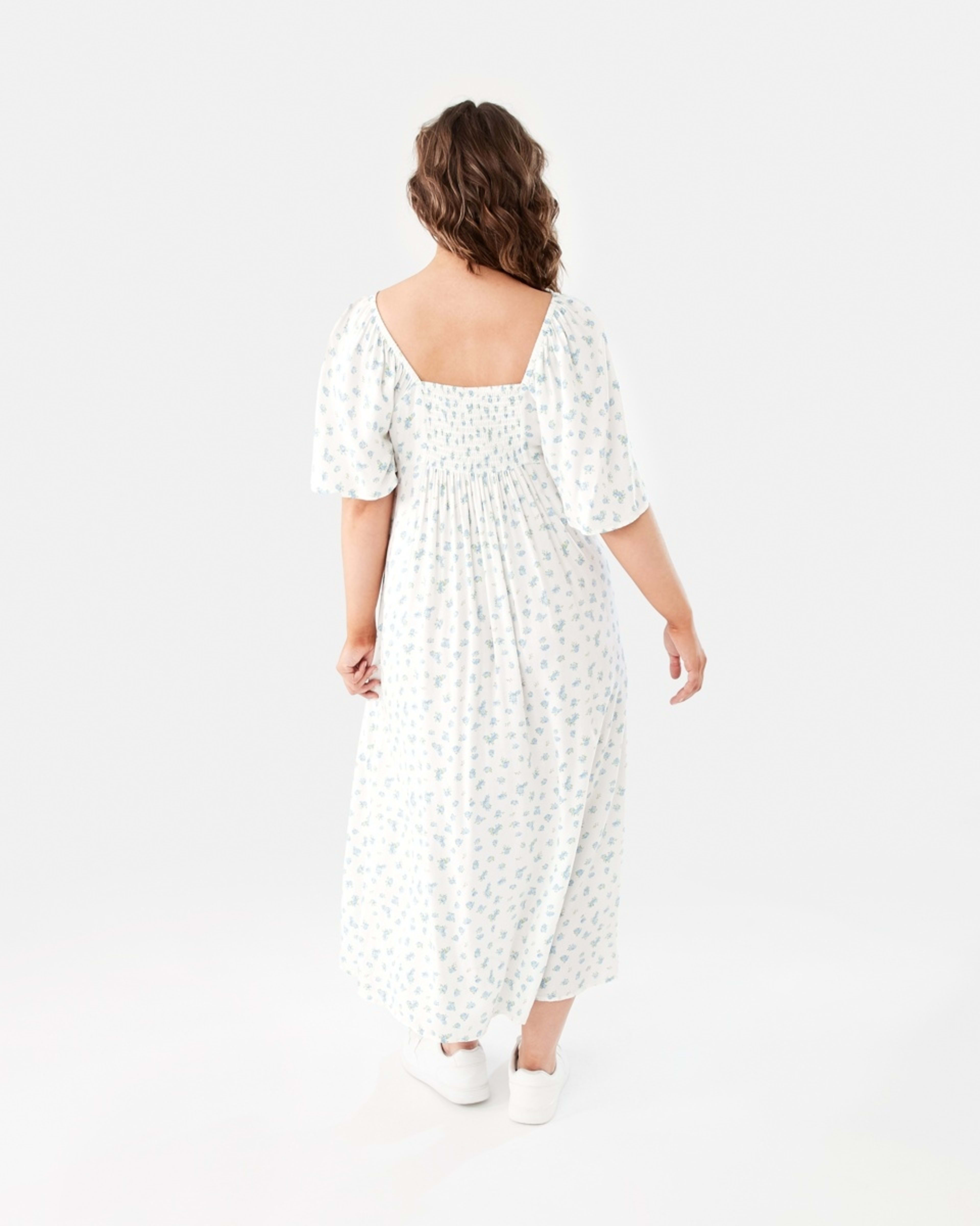 4 Short Sleeve Square Neck Tea Midi Dress DITSY ROSE CLOUD WHITE, 4 of 8