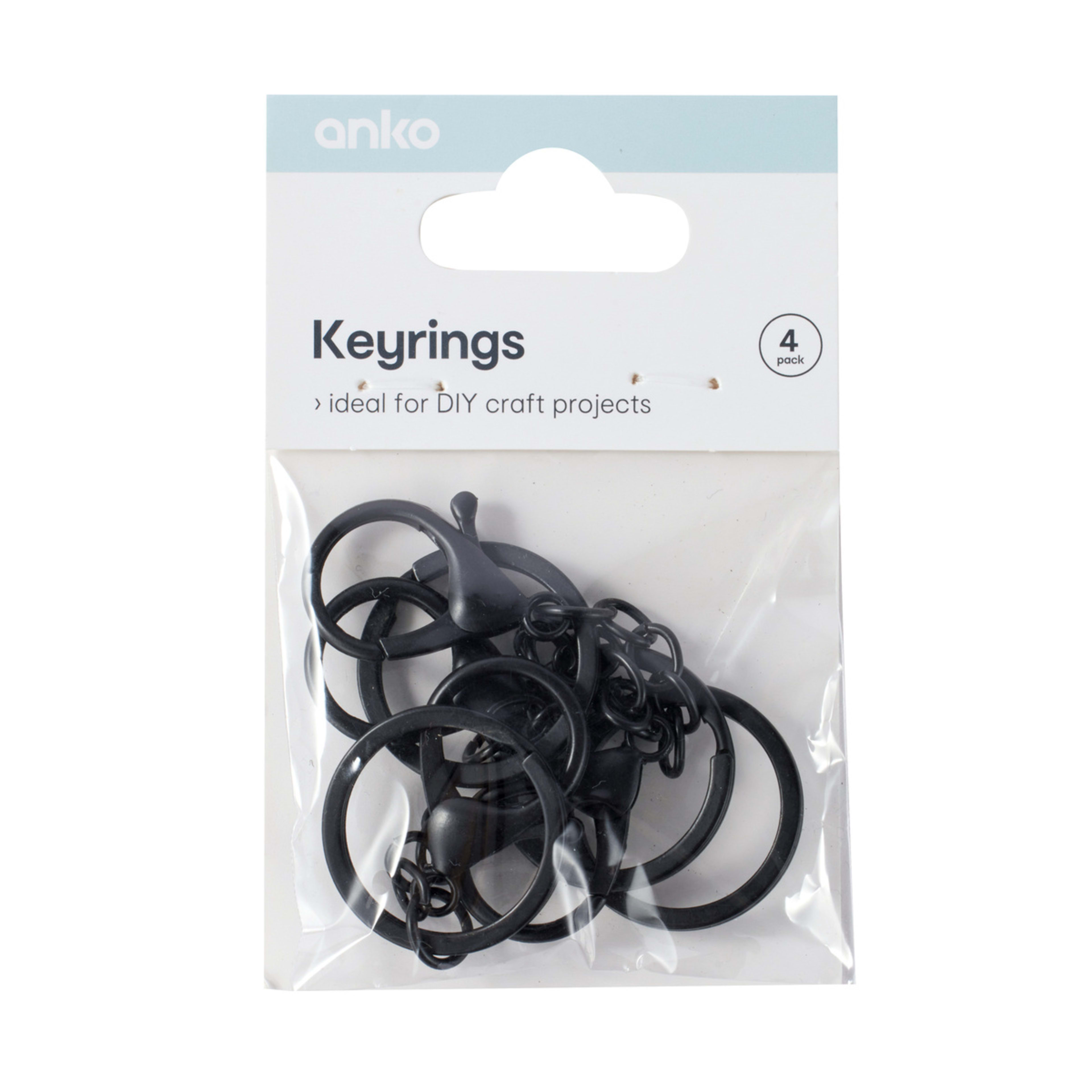 1 4 Pack Keyrings - Black, 1 of 5