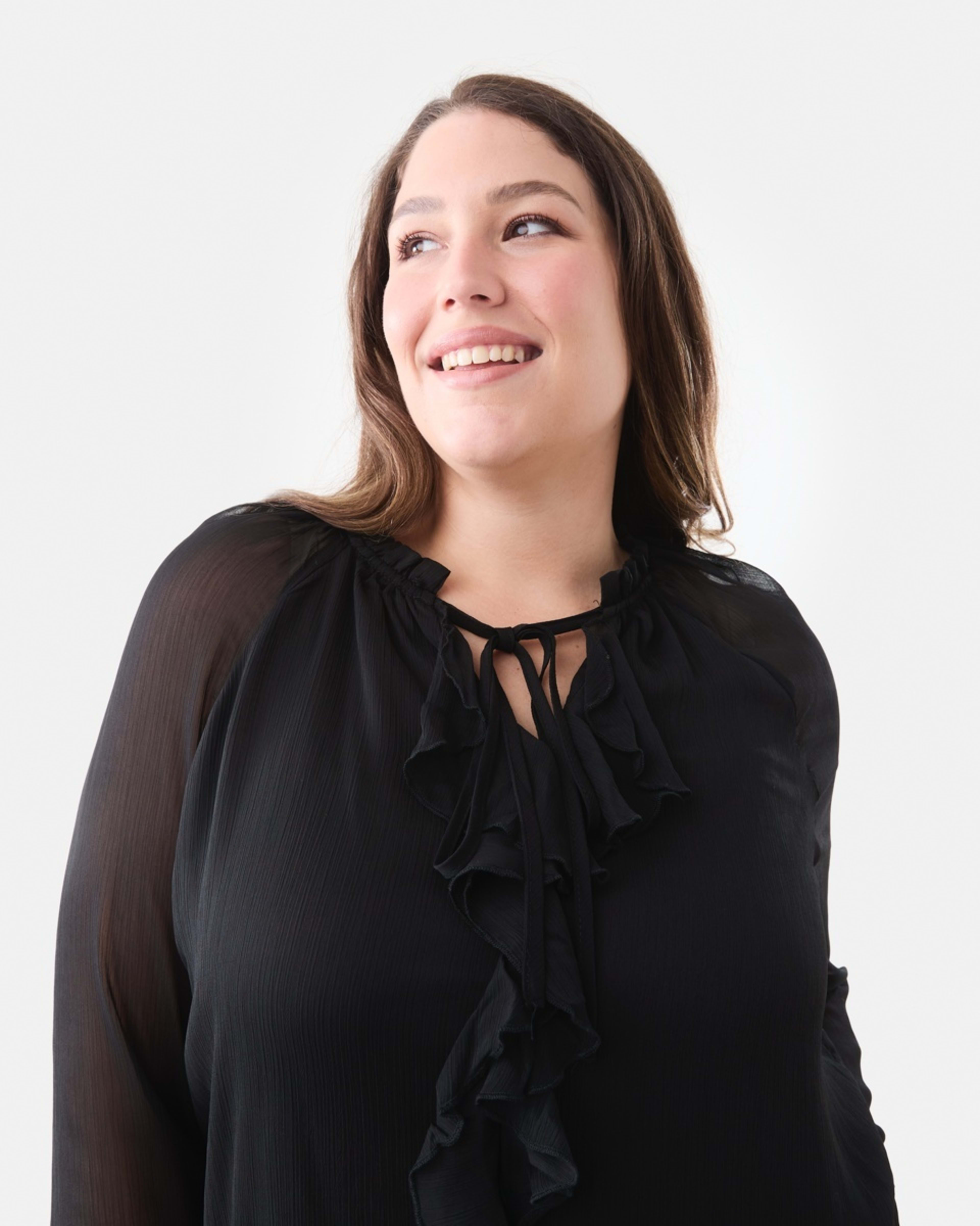 5 Long Sleeve Frill Blouse Black, 5 of 6