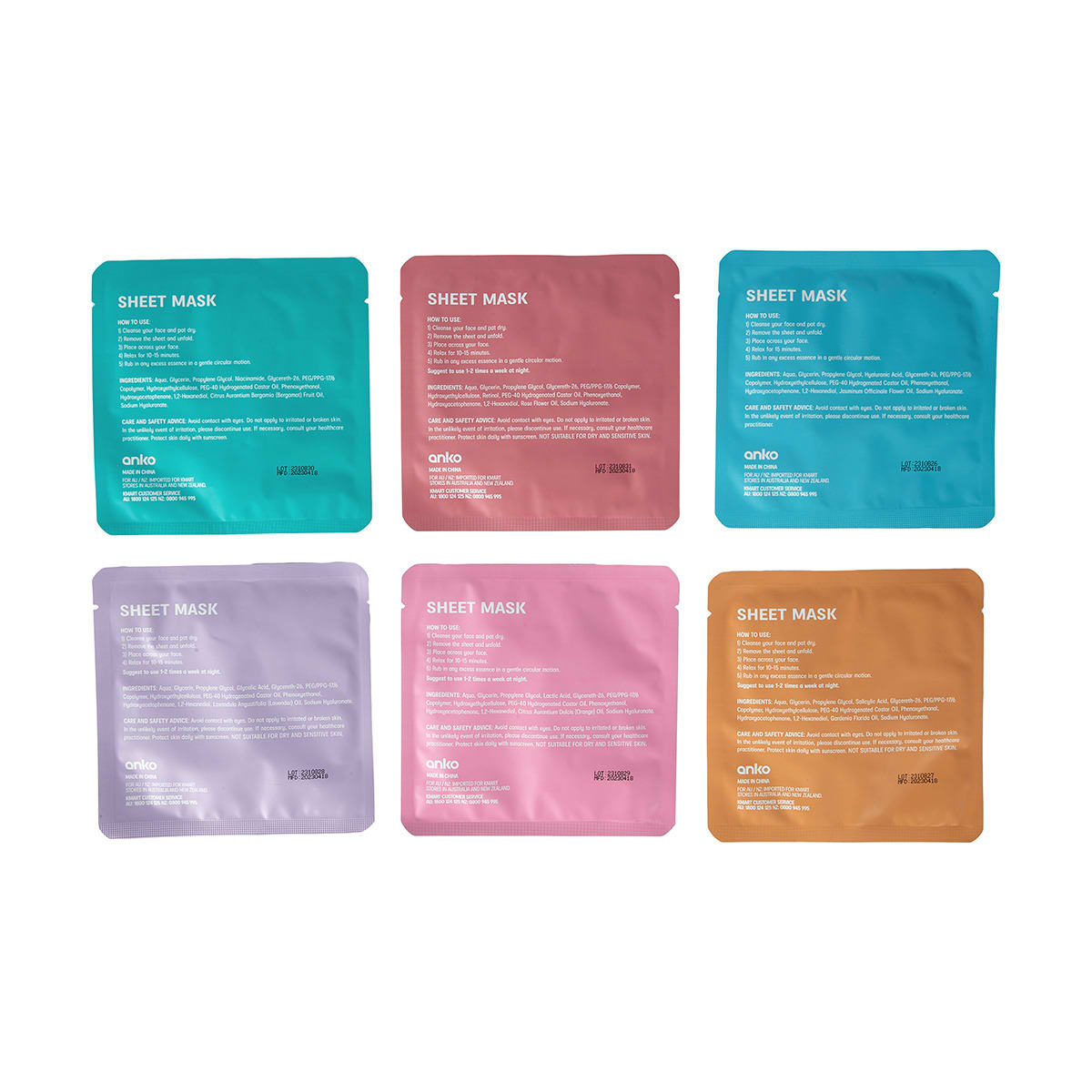 6 Pack Multi Masking Treatment Sheet Masks Kmart
