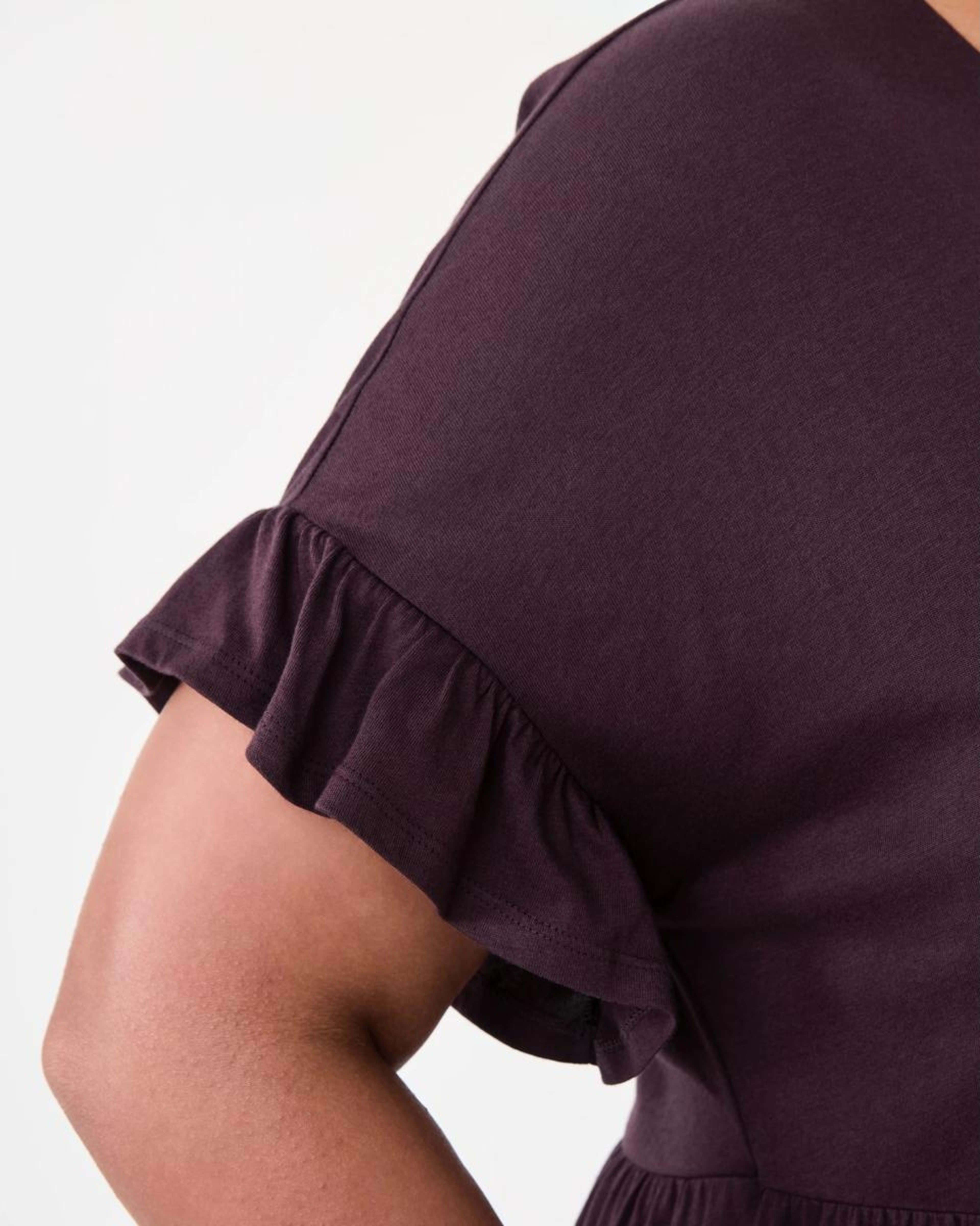 6 Curve Short Sleeve Frill Tier Knit Mini Dress Fudge, 6 of 8