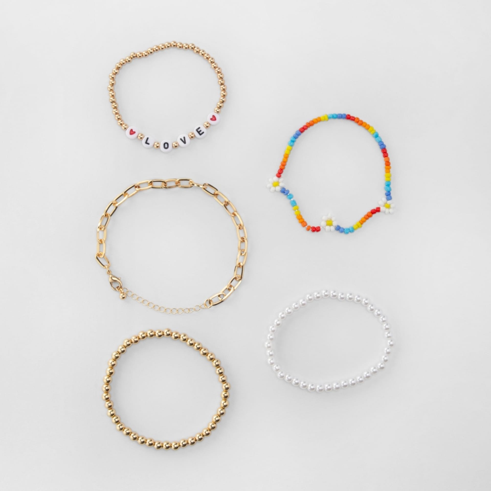 5 Pack Love Bead Bracelet Gold Tone Kmart NZ