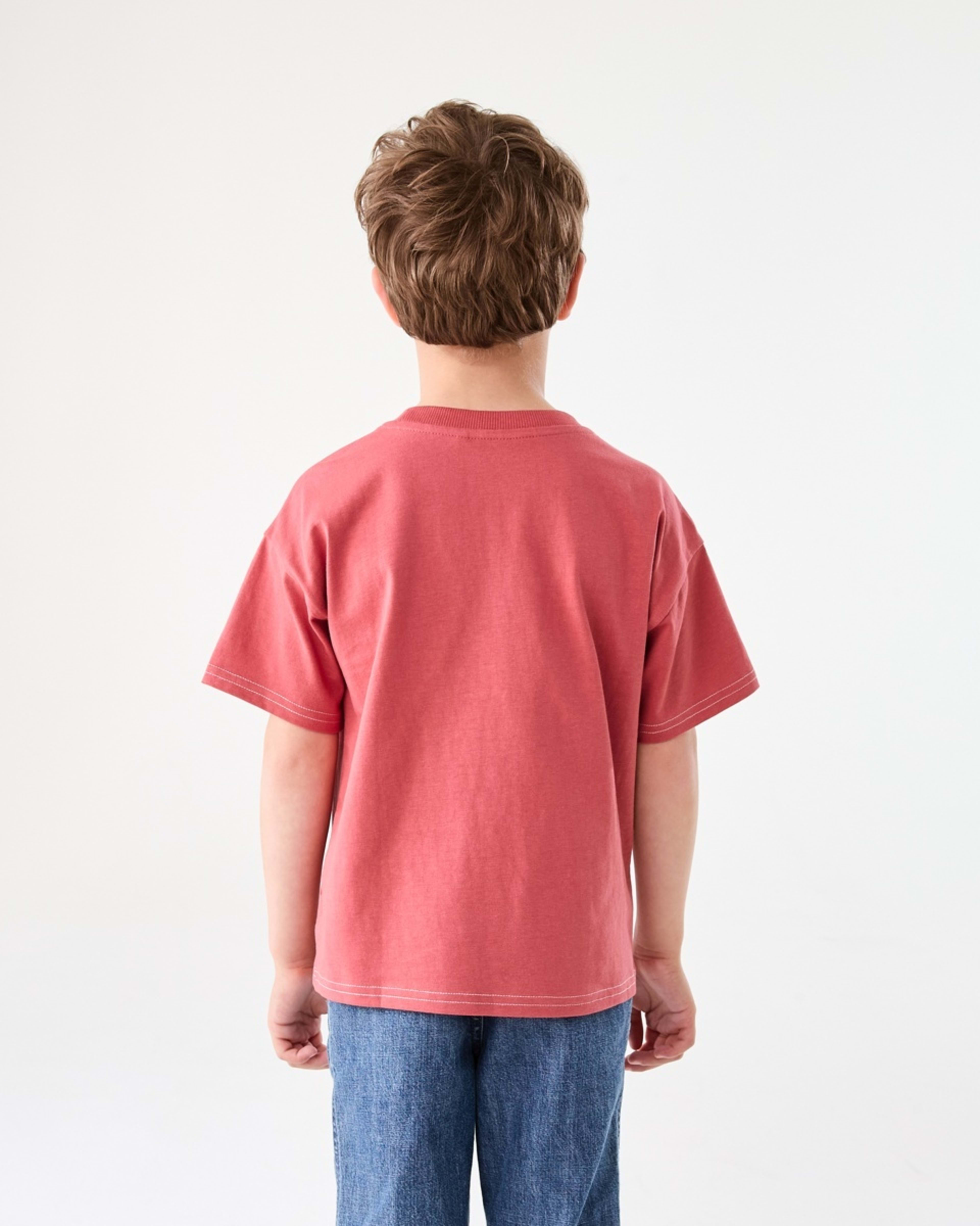 2 Short Sleeve Oversized Print T-shirt VARSITY TOP STITCH WASHED RED, 2 of 6