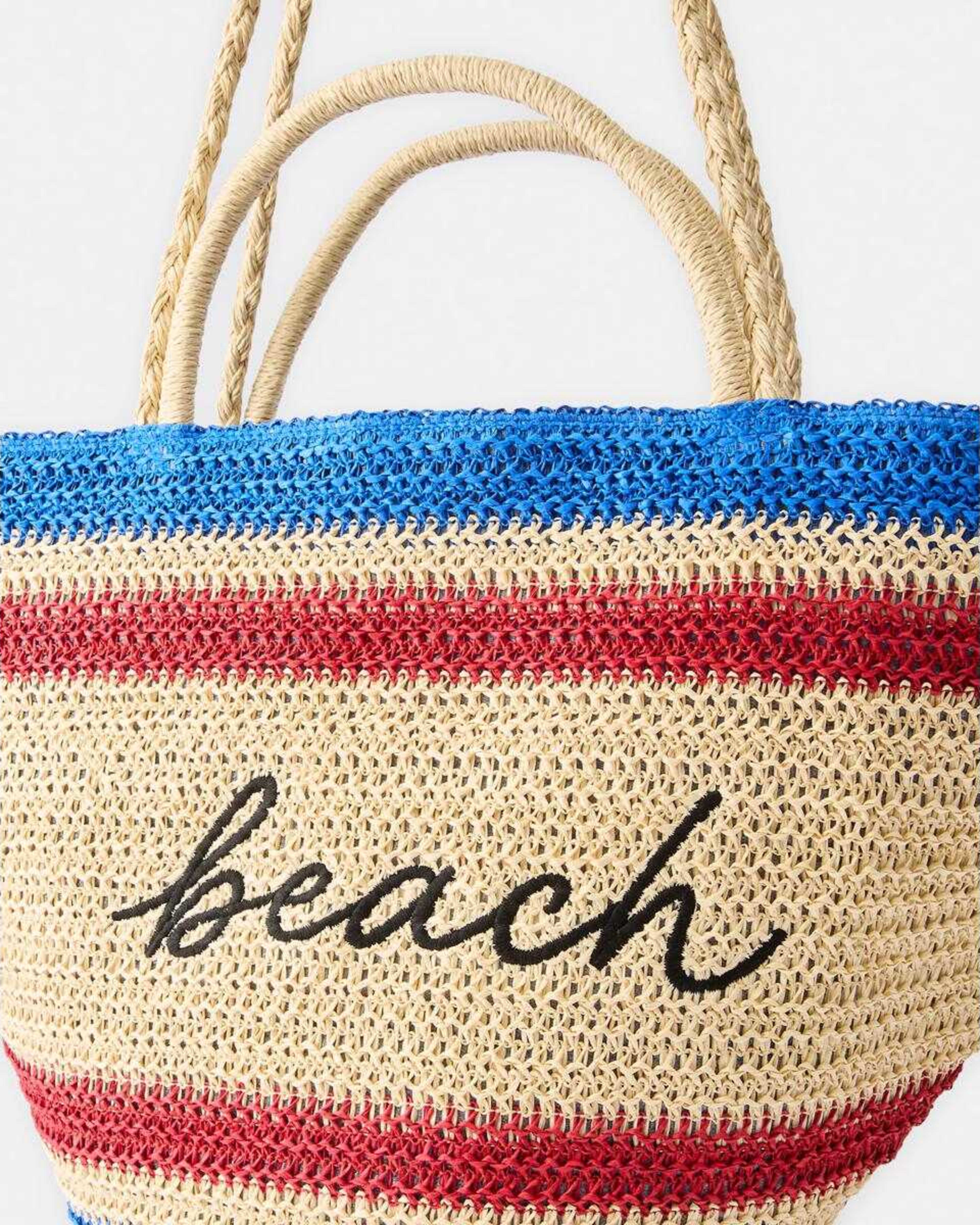 3 Basket Straw Tote Bag Beach Strp, 3 of 5