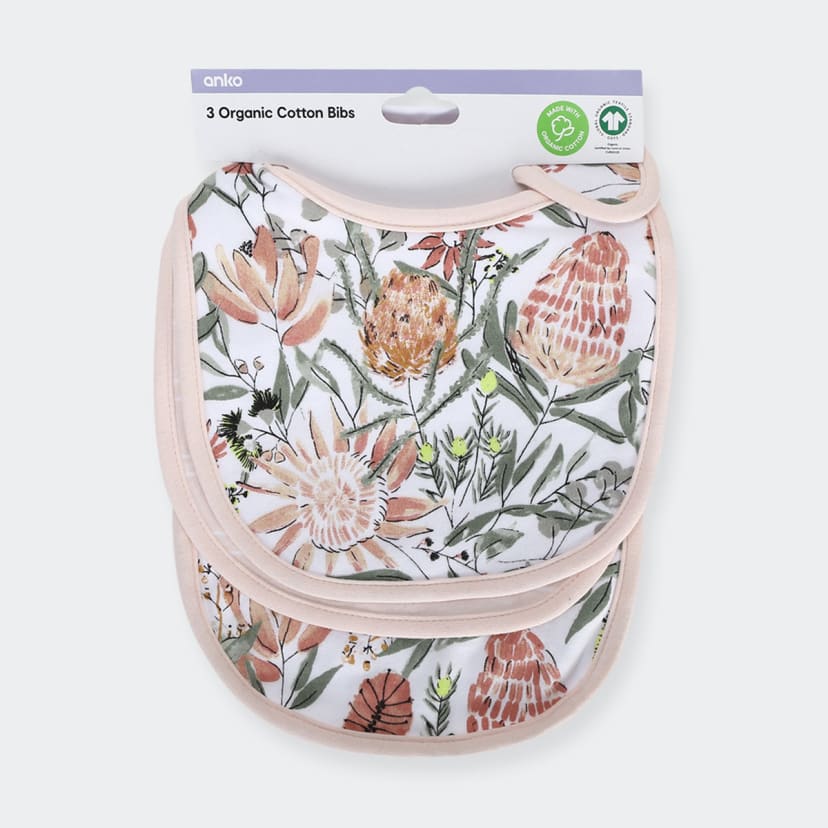 3 Pack Organic Cotton Bibs Floral Kmart NZ