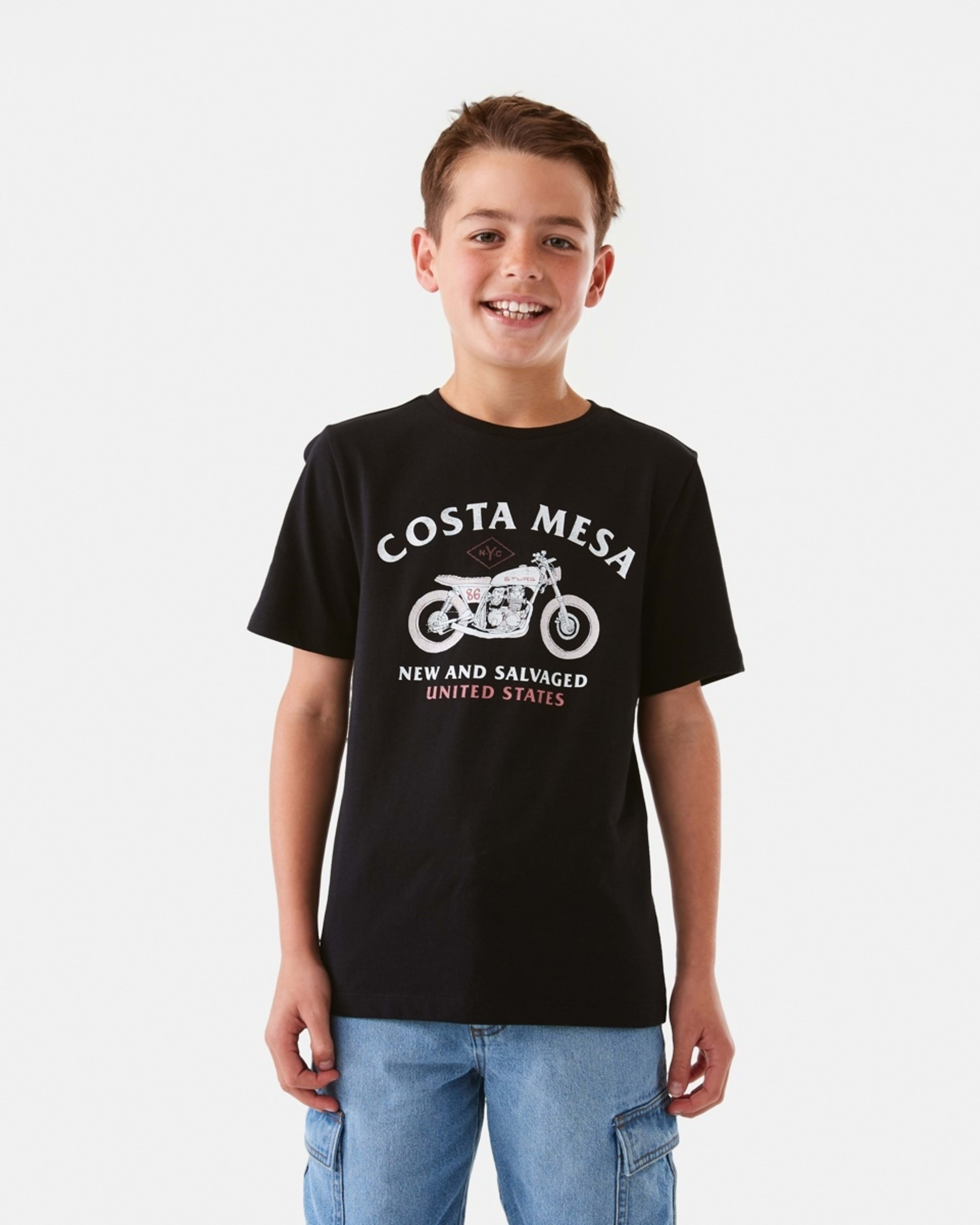 1 Short Sleeve Print T-shirt Black Moto, 1 of 8