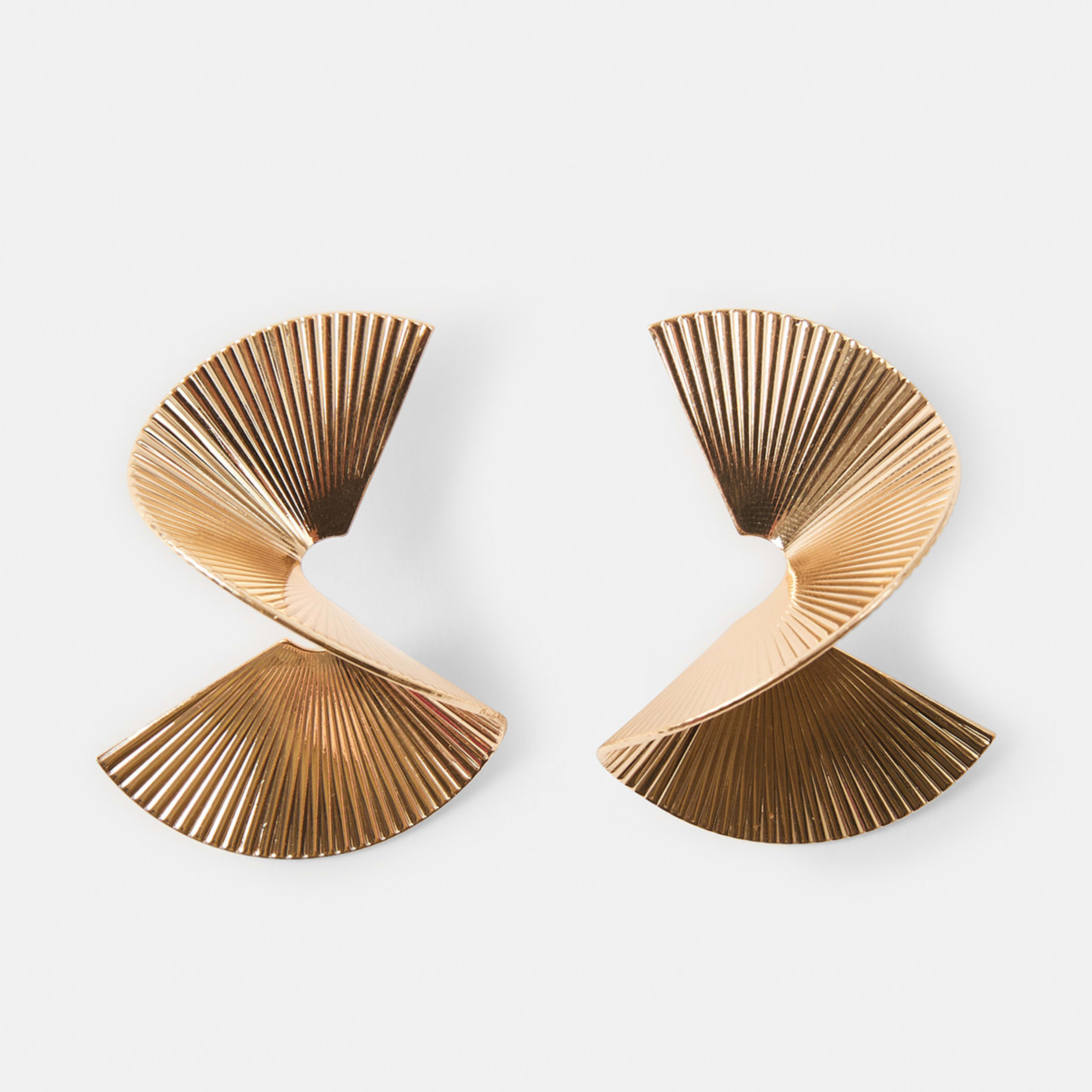 1 Ribbed Fan Drop Earrings - Gold Tone Gold, 1 of 4