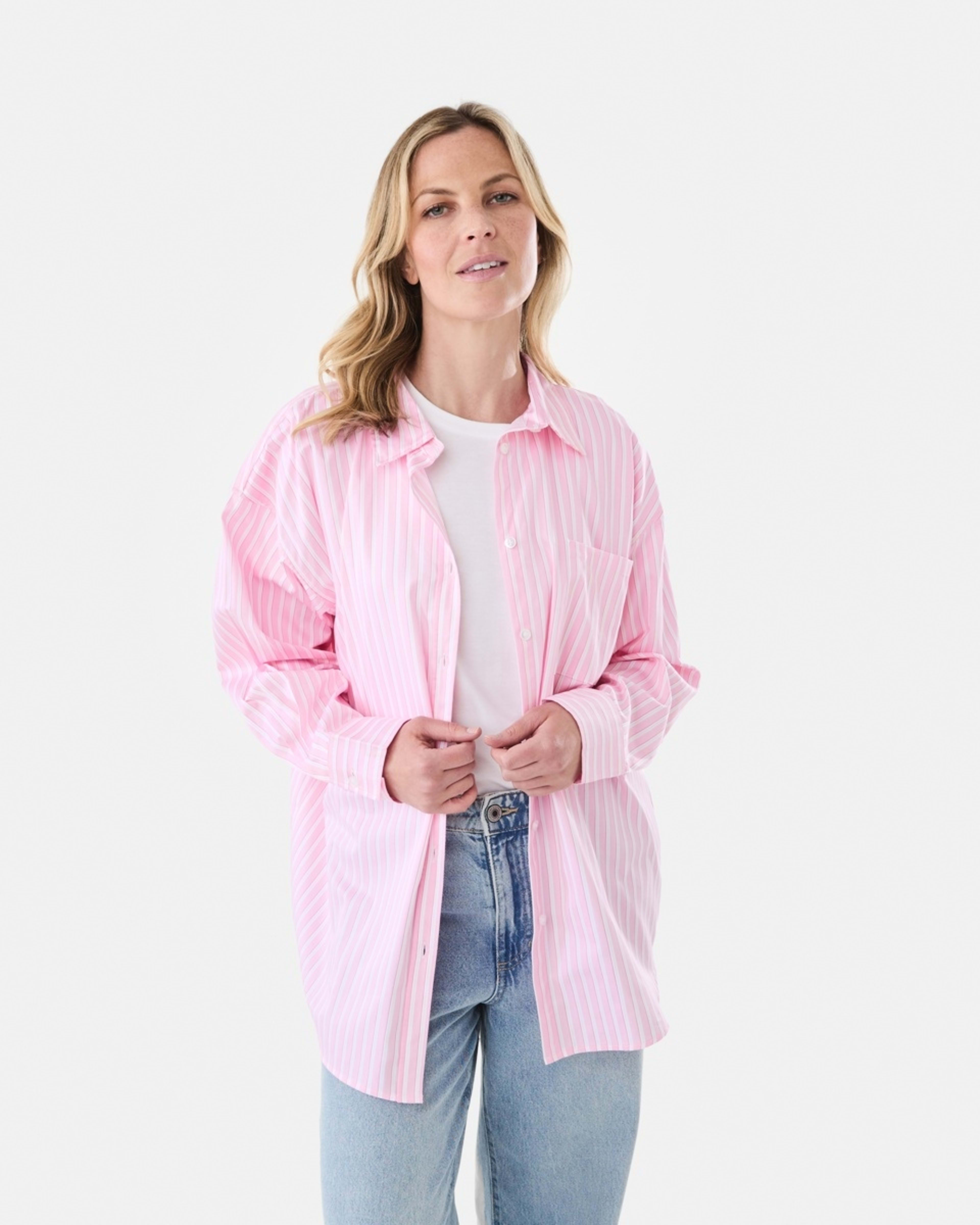 1 Long Sleeve Boyfriend Shirt Pink Strp, 1 of 8