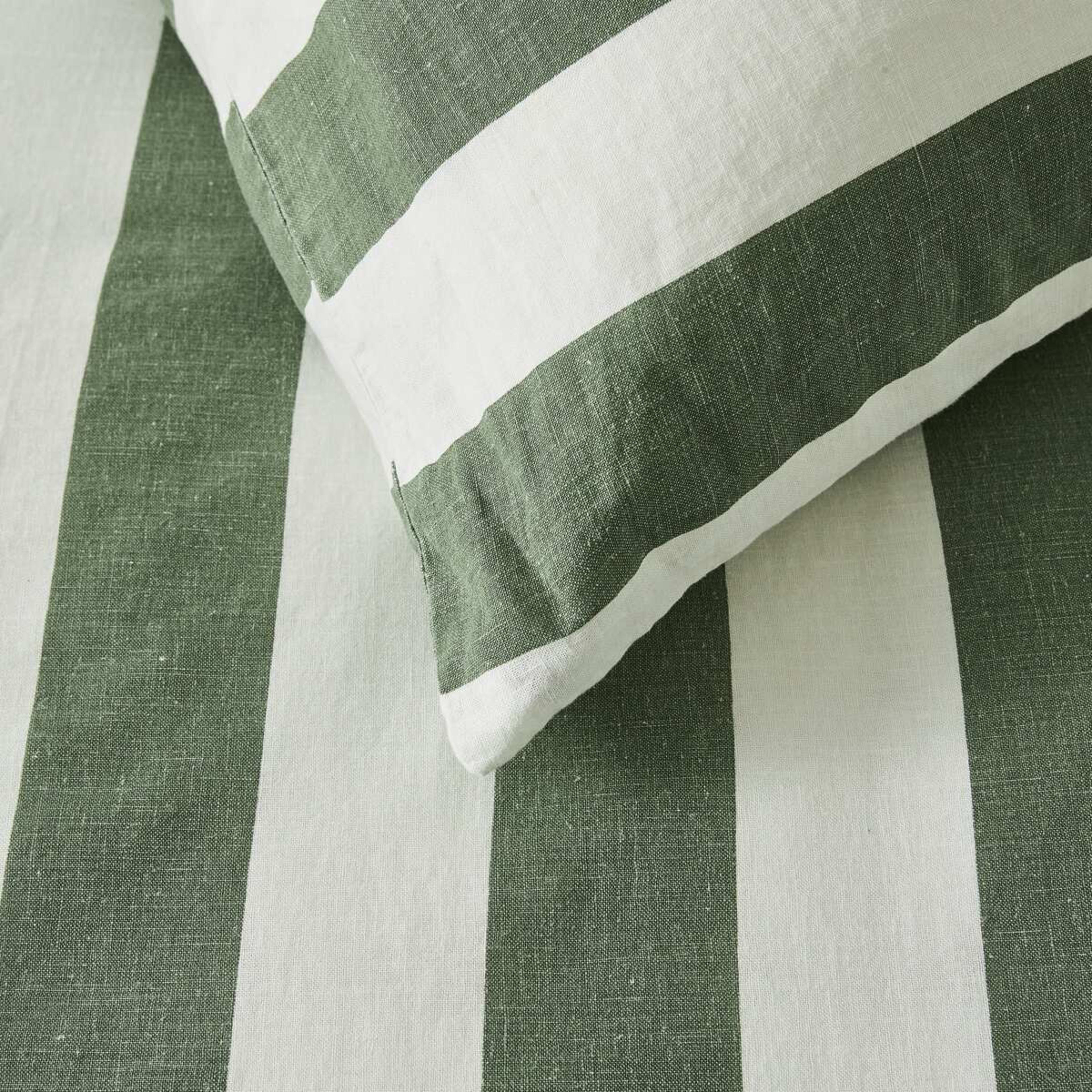 3 Stripe Linen Cotton Quilt Cover Set - Super King Bed, Forest, 3 of 8