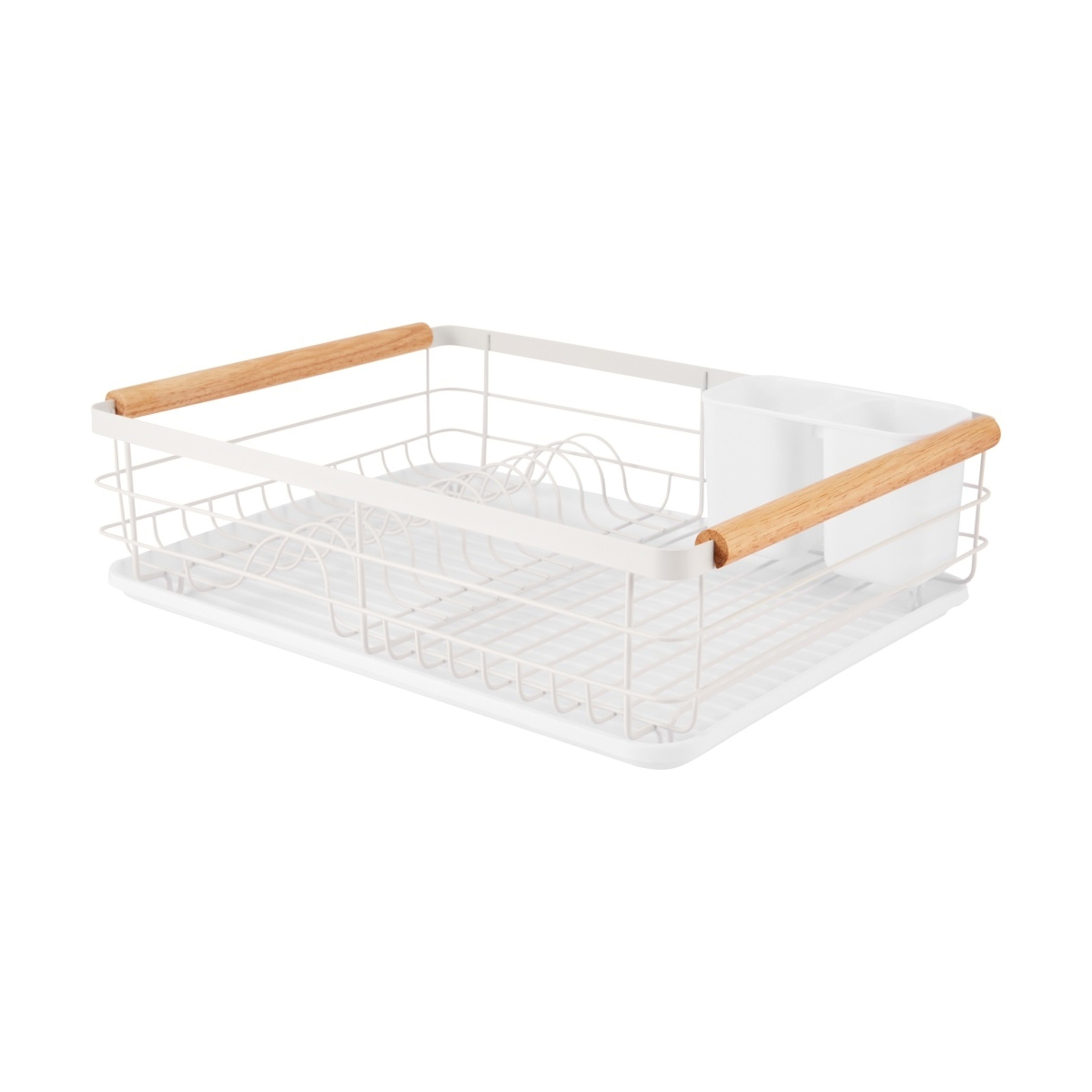 1 White Wooden Handle Dish Rack