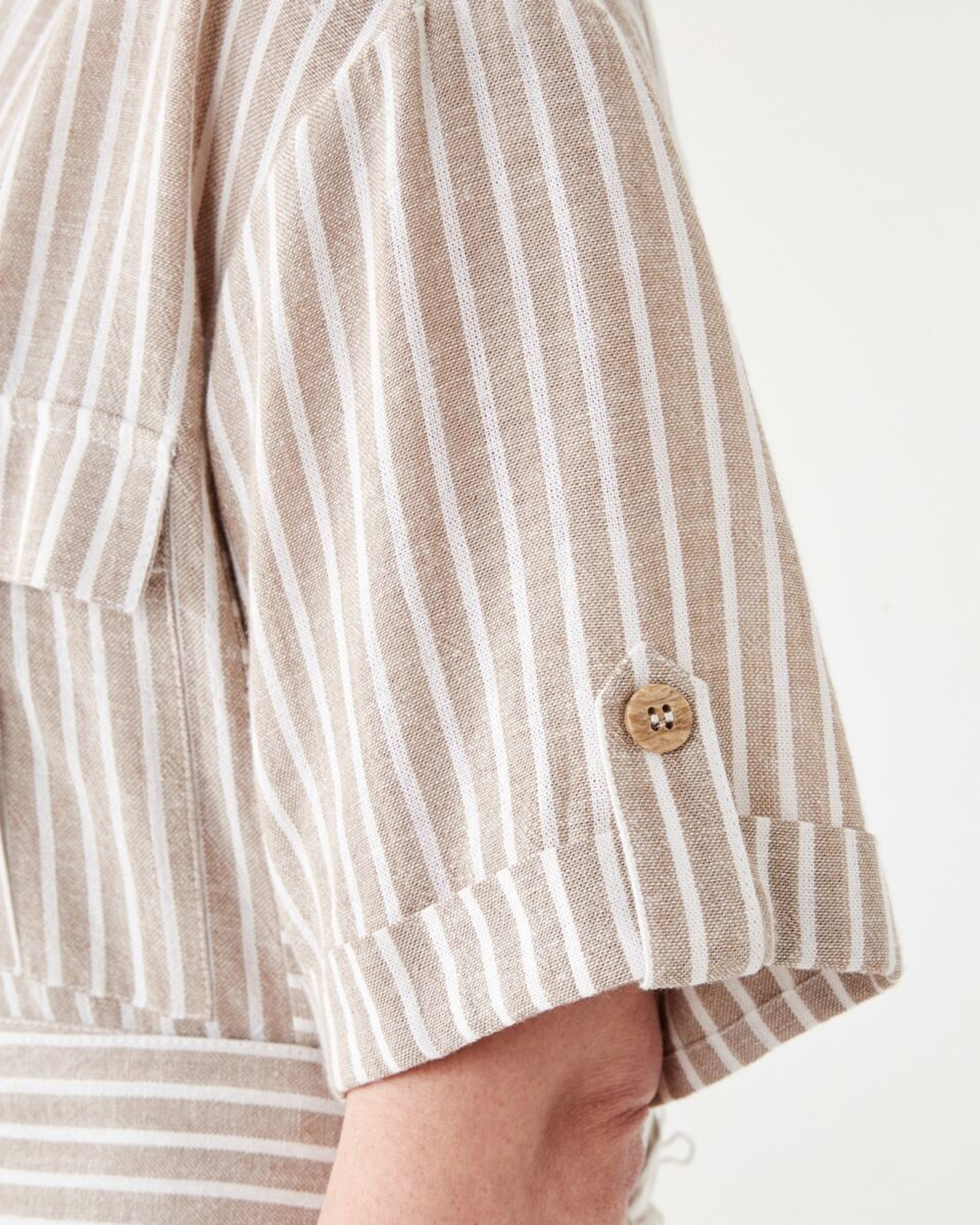 6 Short Sleeve Utility Shirt Midi Dress RESORT STRIPE DUNE BEIGE, 6 of 7