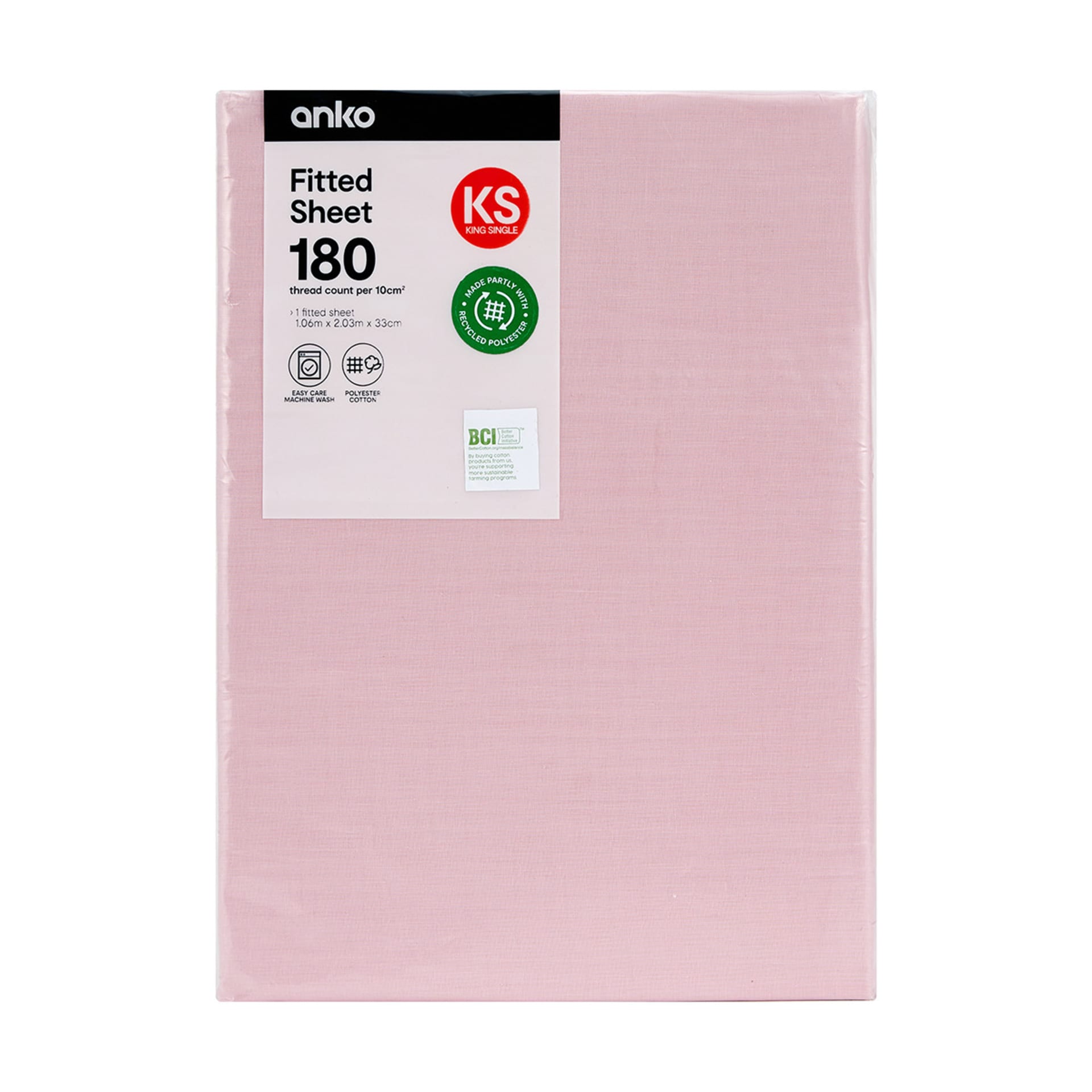 180 Thread Count Fitted Sheet King Single Bed, Pink Kmart