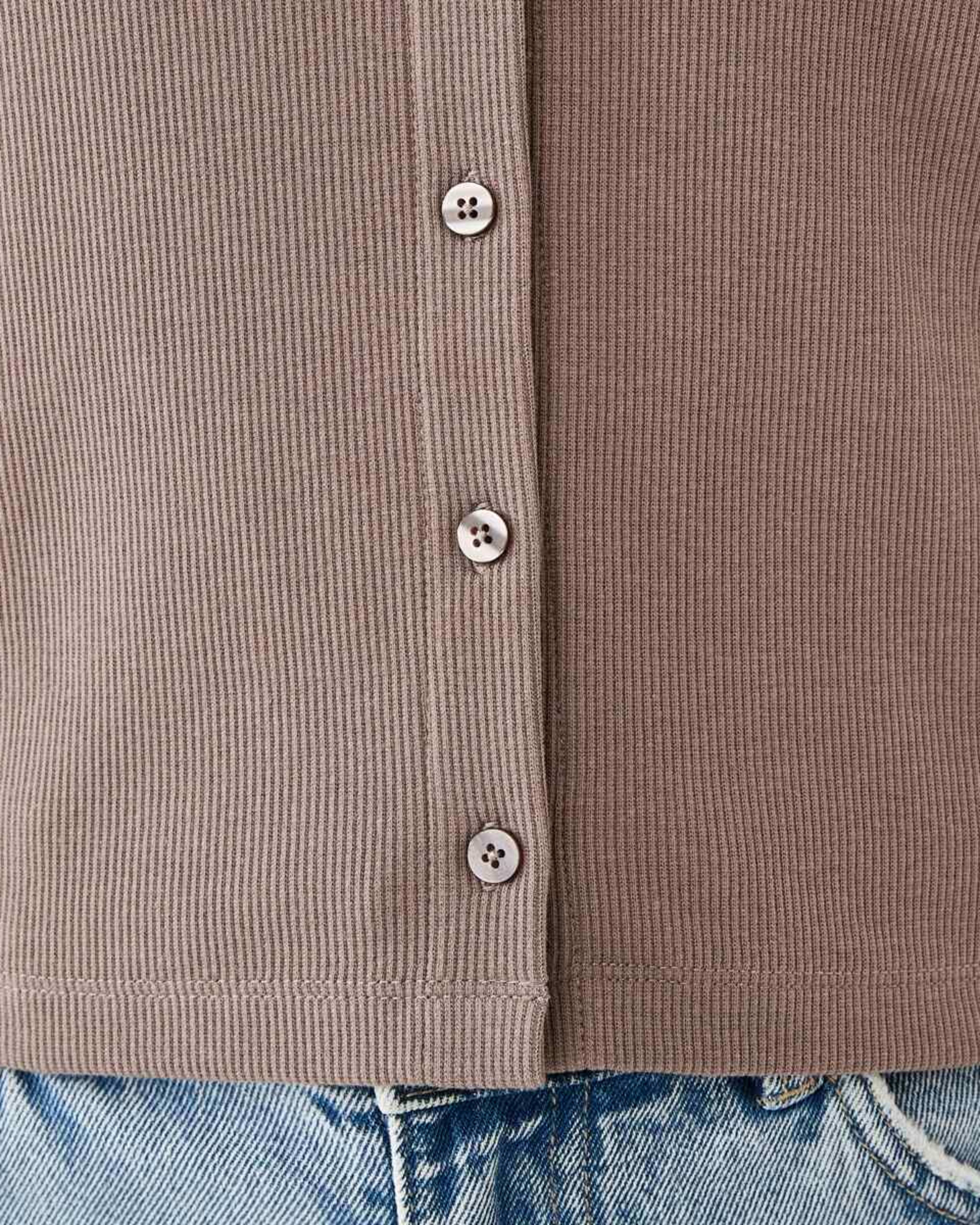 6 Long Sleeve Rib Button Front Top Taupe Brn, 6 of 6
