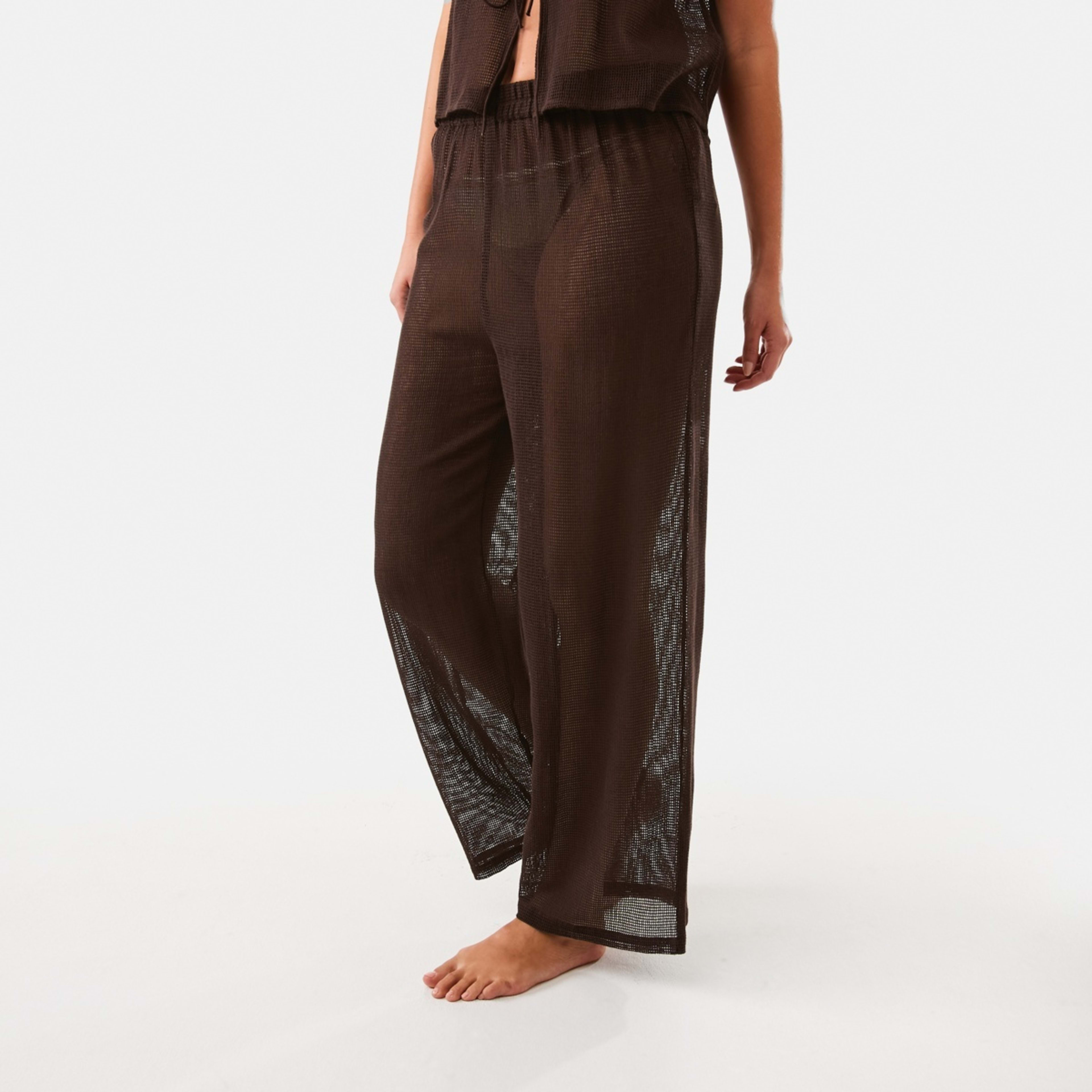 2 Open Mesh Wide Leg Pants Plum Brown, 2 of 6