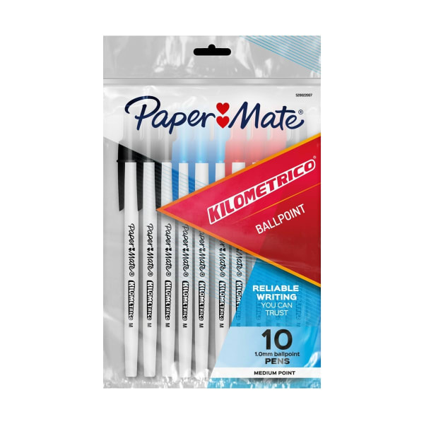 10 Pack Paper Mate Kilometrico Ballpoint Pens - Multi Colour