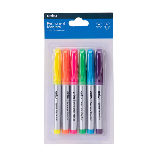 6 Pack Permanent Markers Neon Kmart