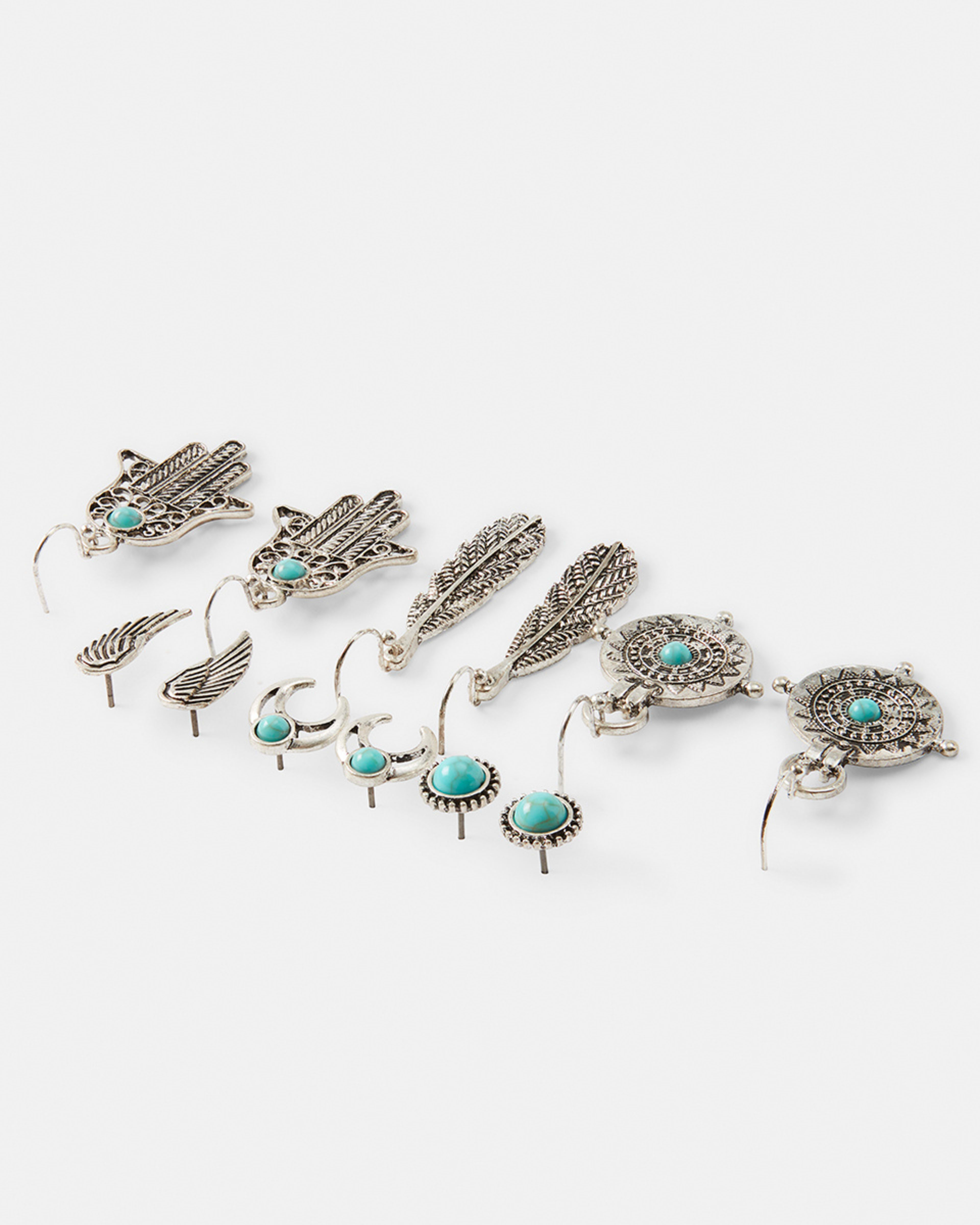 2 6 Pack Turquoise Burnished Earrings - Silver Tone Silver, 2 of 5