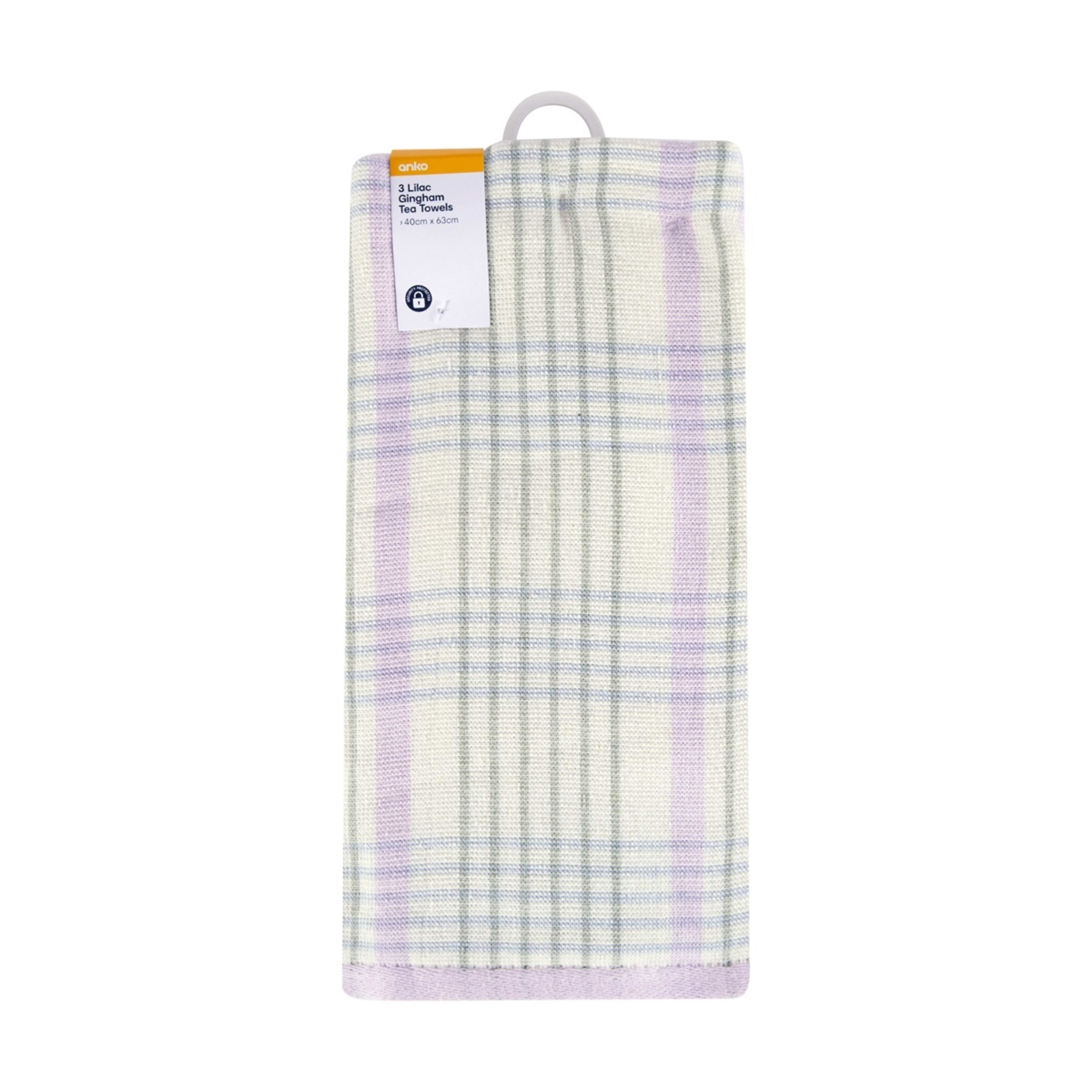 6 3 Pack Lilac Gingham Tea Towels, 6 of 6