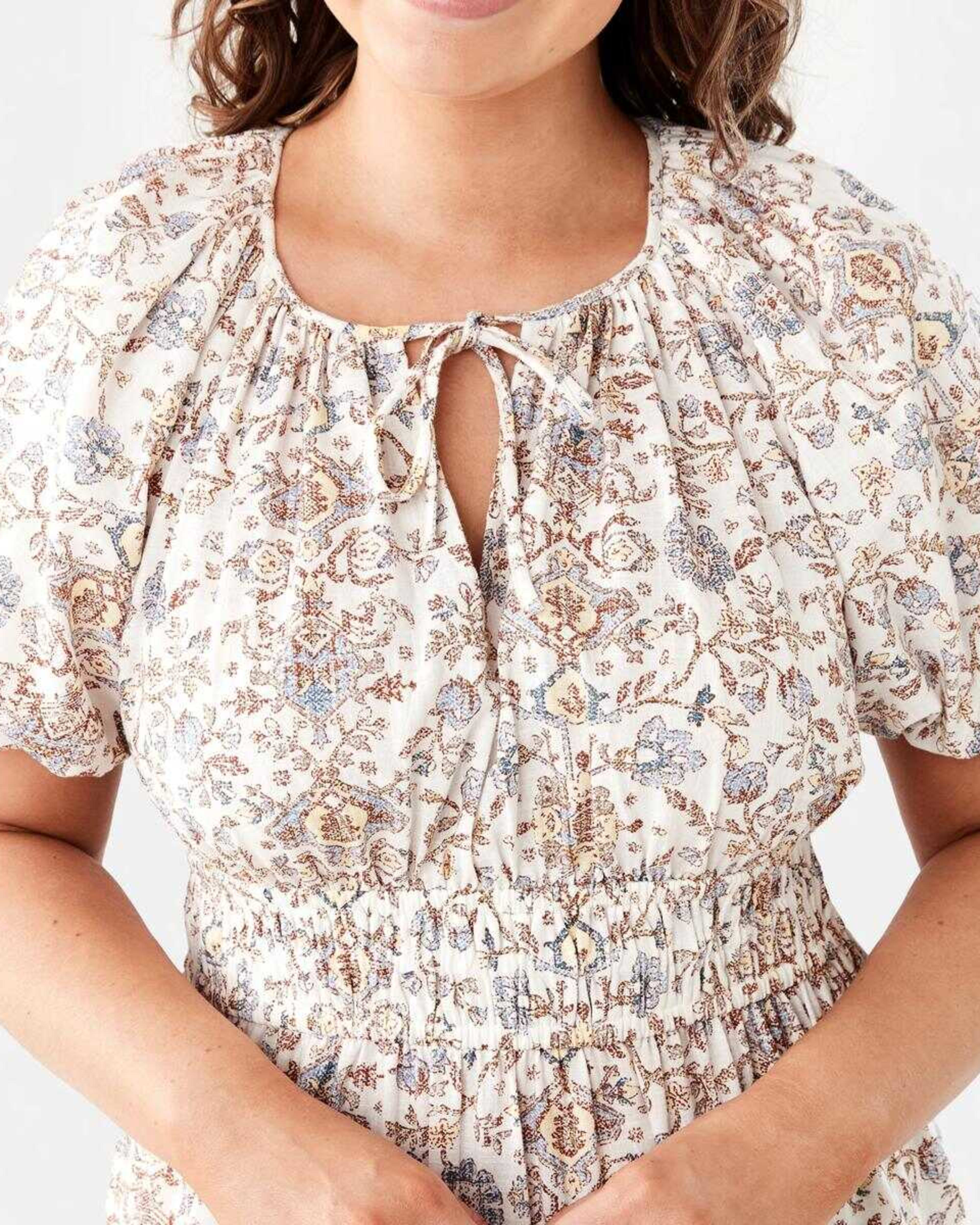 5 Short Sleeve Shirred Waist Midi Dress BOHO FLORAL BRUNI BLUE, 5 of 9