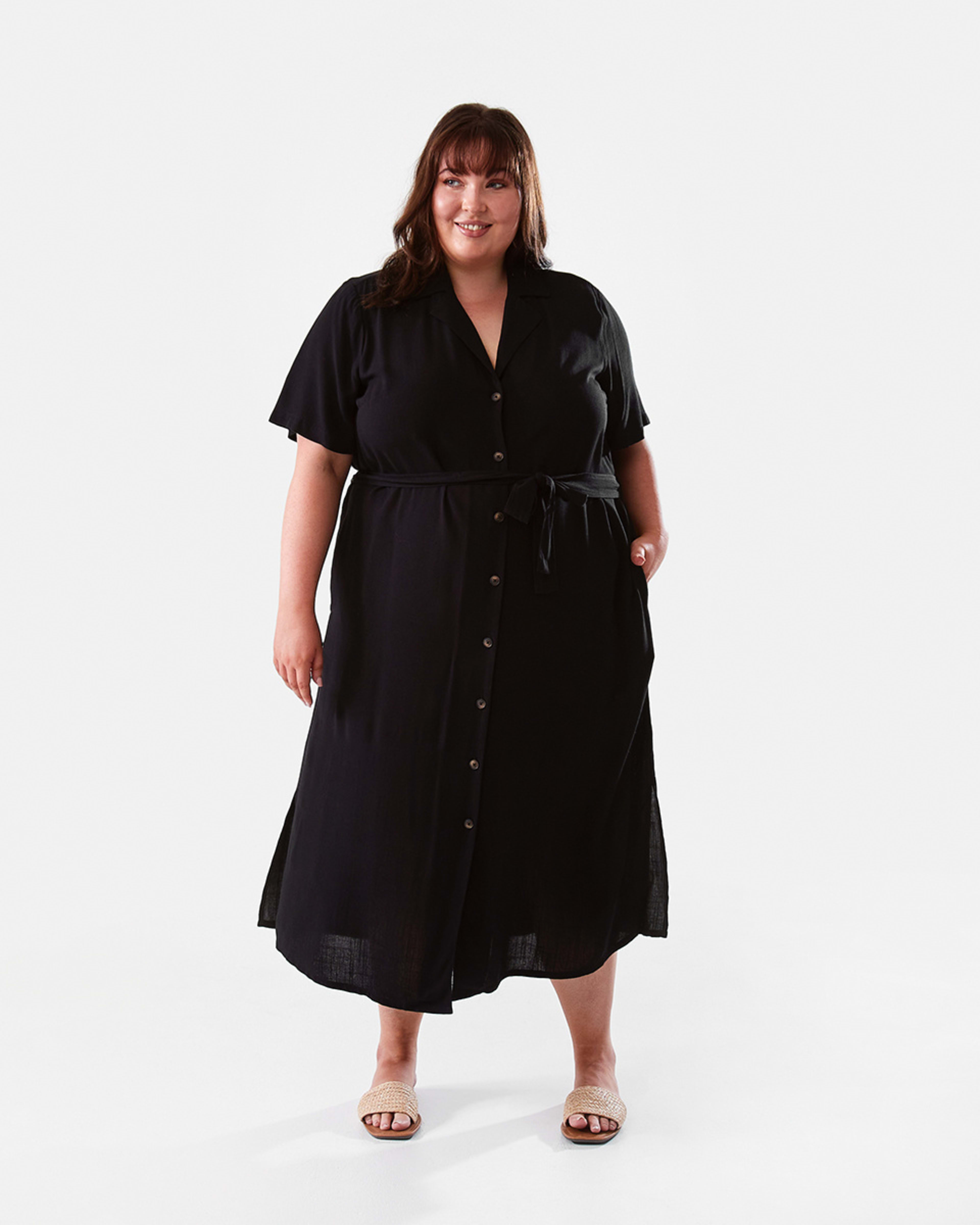 Curve Short Sleeve Tie Midi Dress Kmart