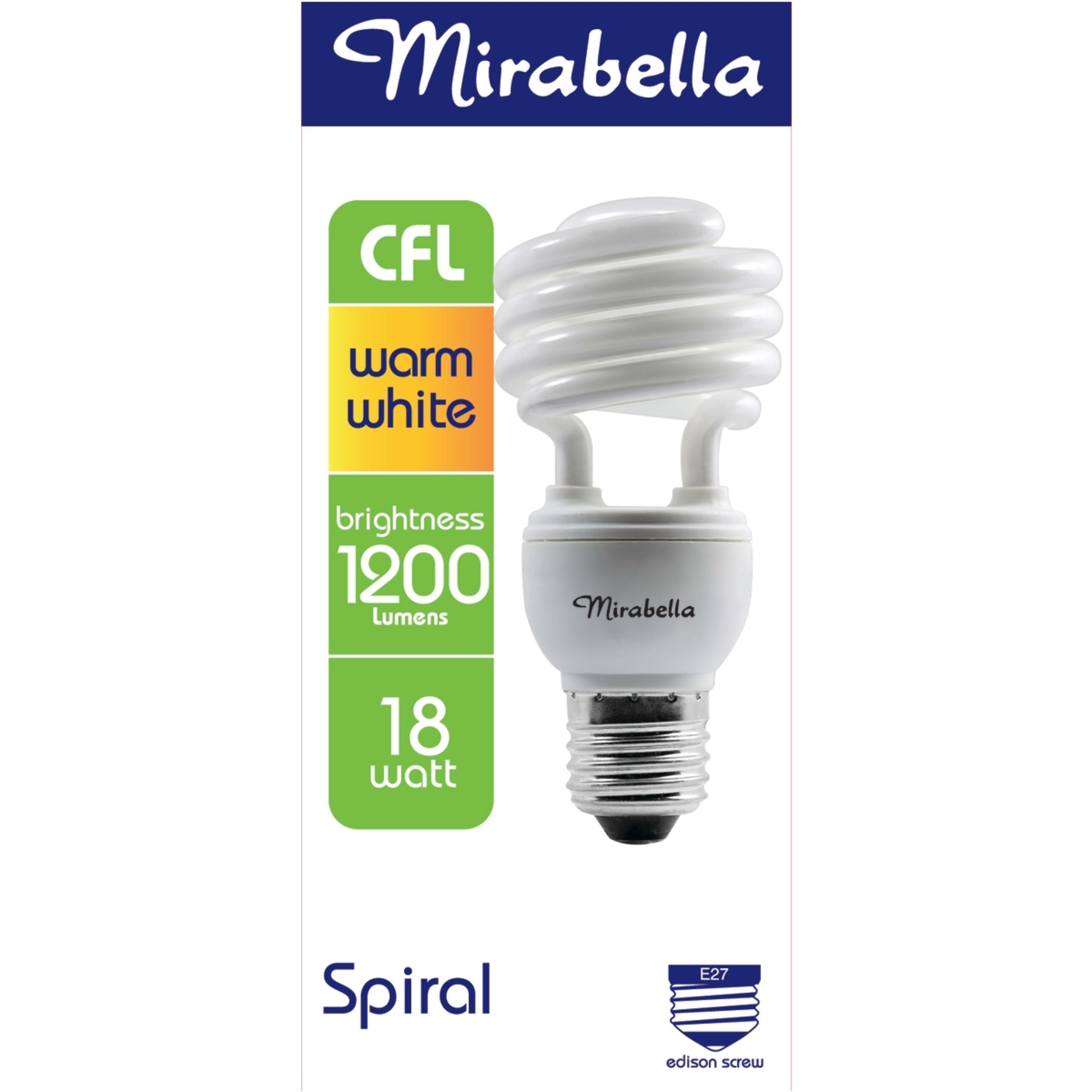 1 Mirabella E27 18W Warm White Spiral CFL Bulb