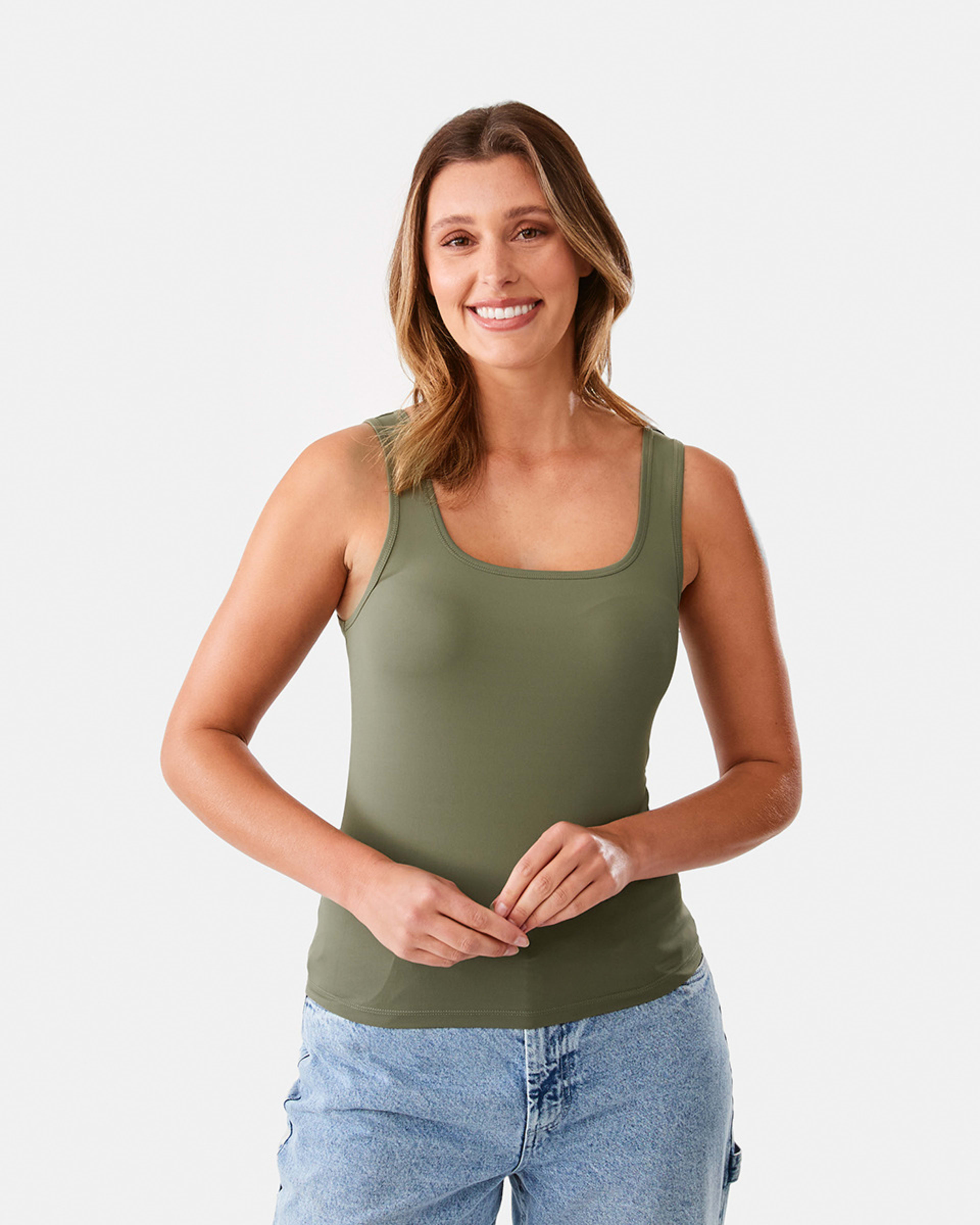 2 Sleeveless Luxe Tank Pale Khaki, 2 of 7
