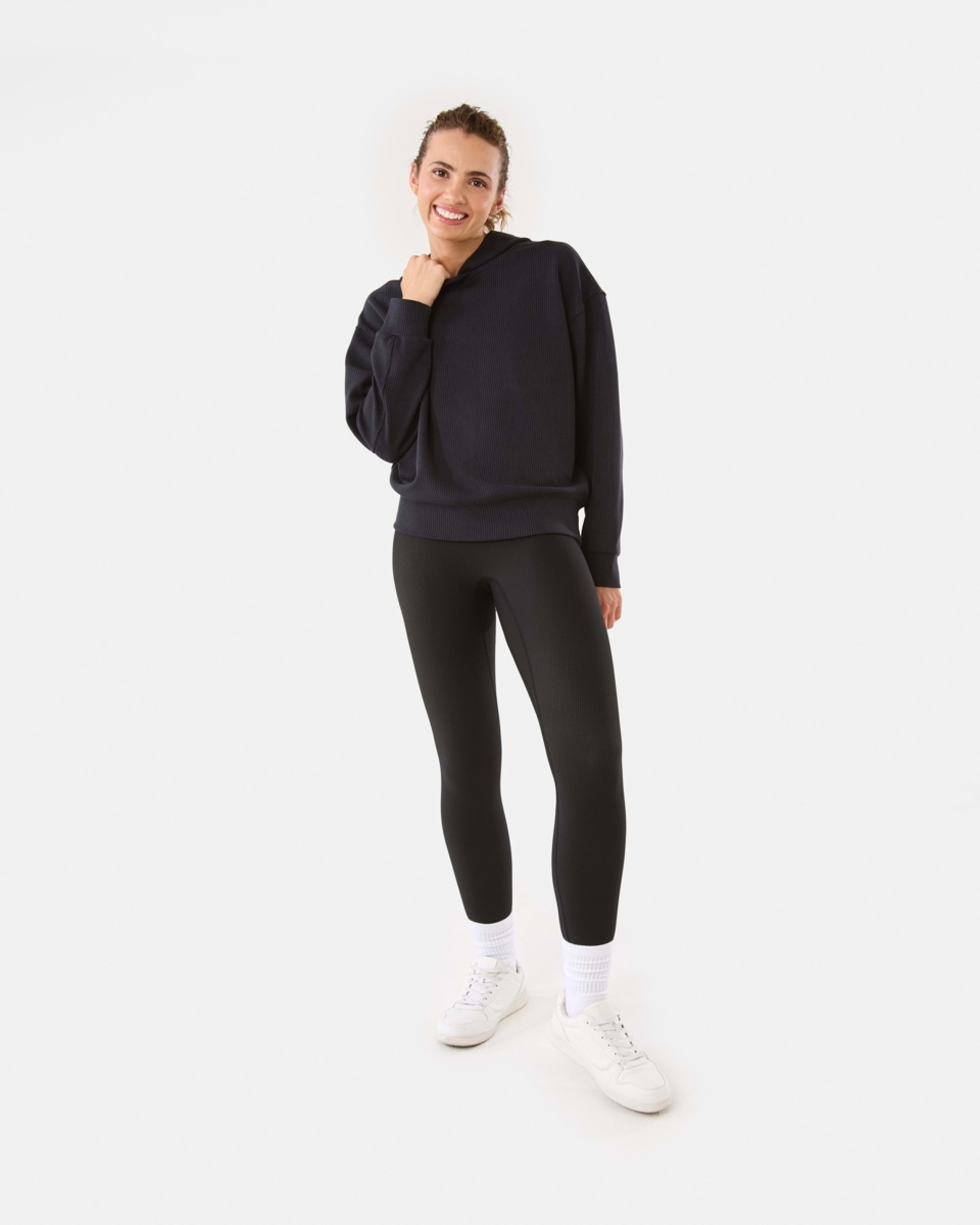 2 Active Womens Ribbed Scuba Hoodie WASHED BLACK, 2 of 6