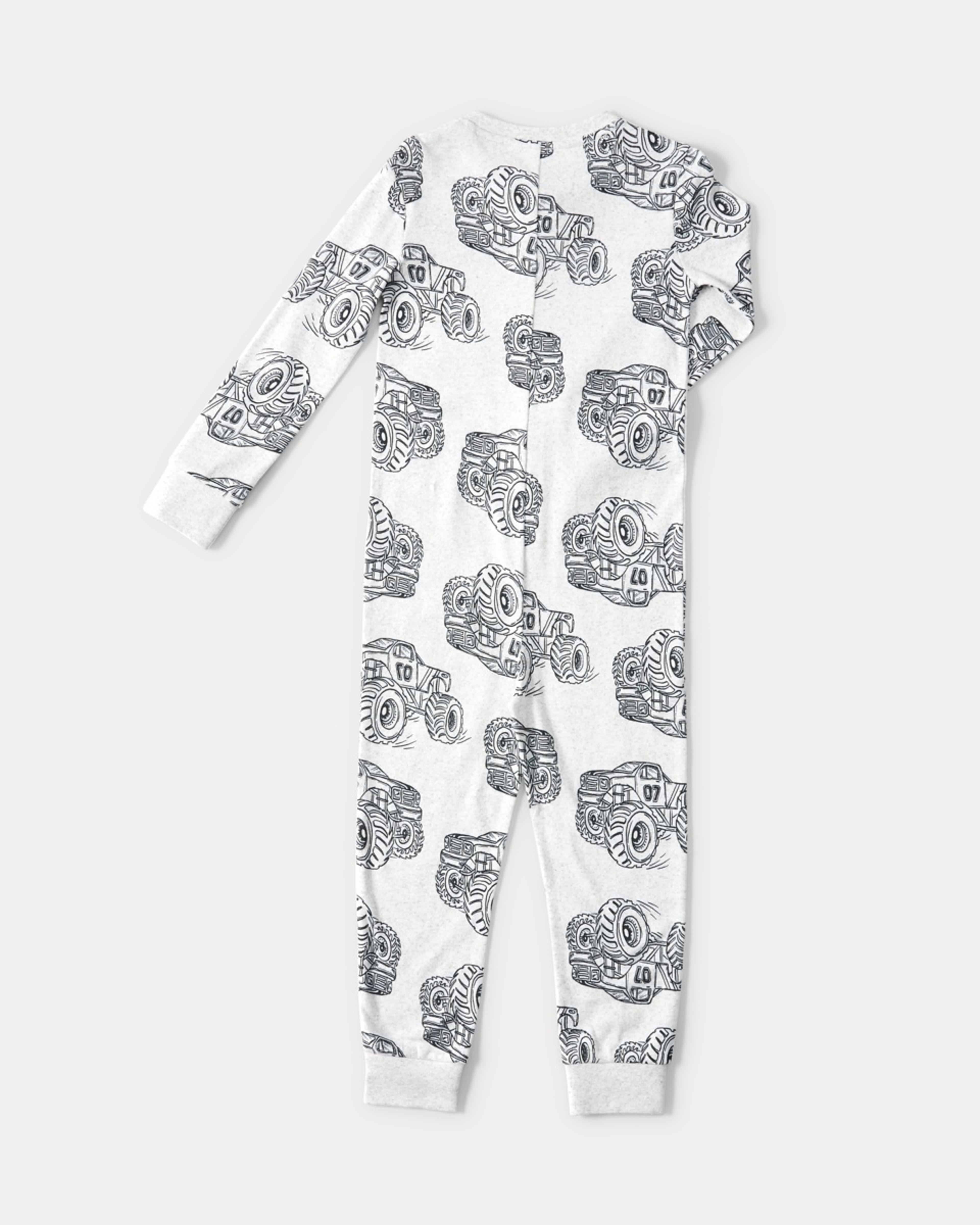 7 Ribbed All-In-One Sleepsuit White Marle Monster Truck, 7 of 9
