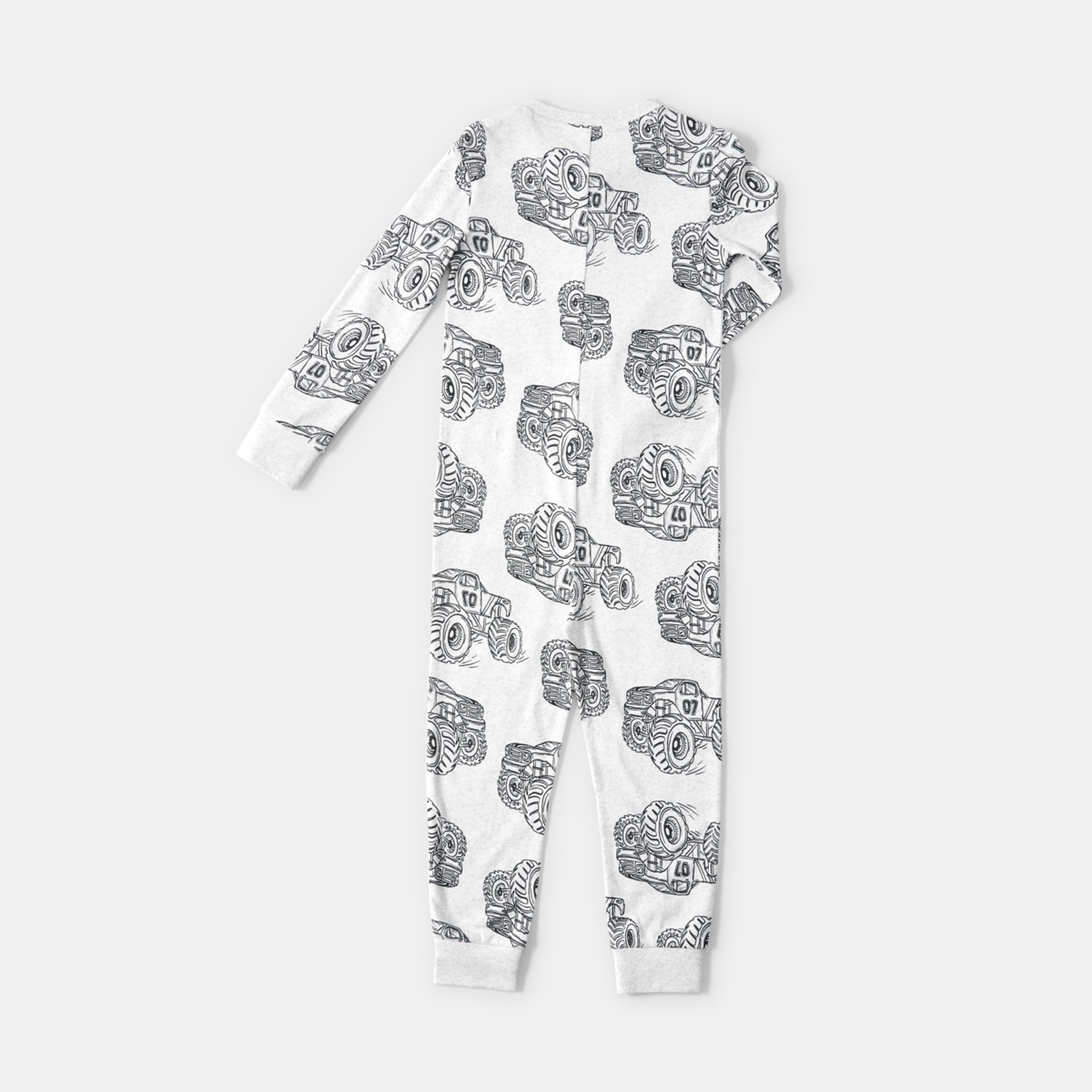 7 Ribbed All-In-One Sleepsuit White Marle Monster Truck, 7 of 9