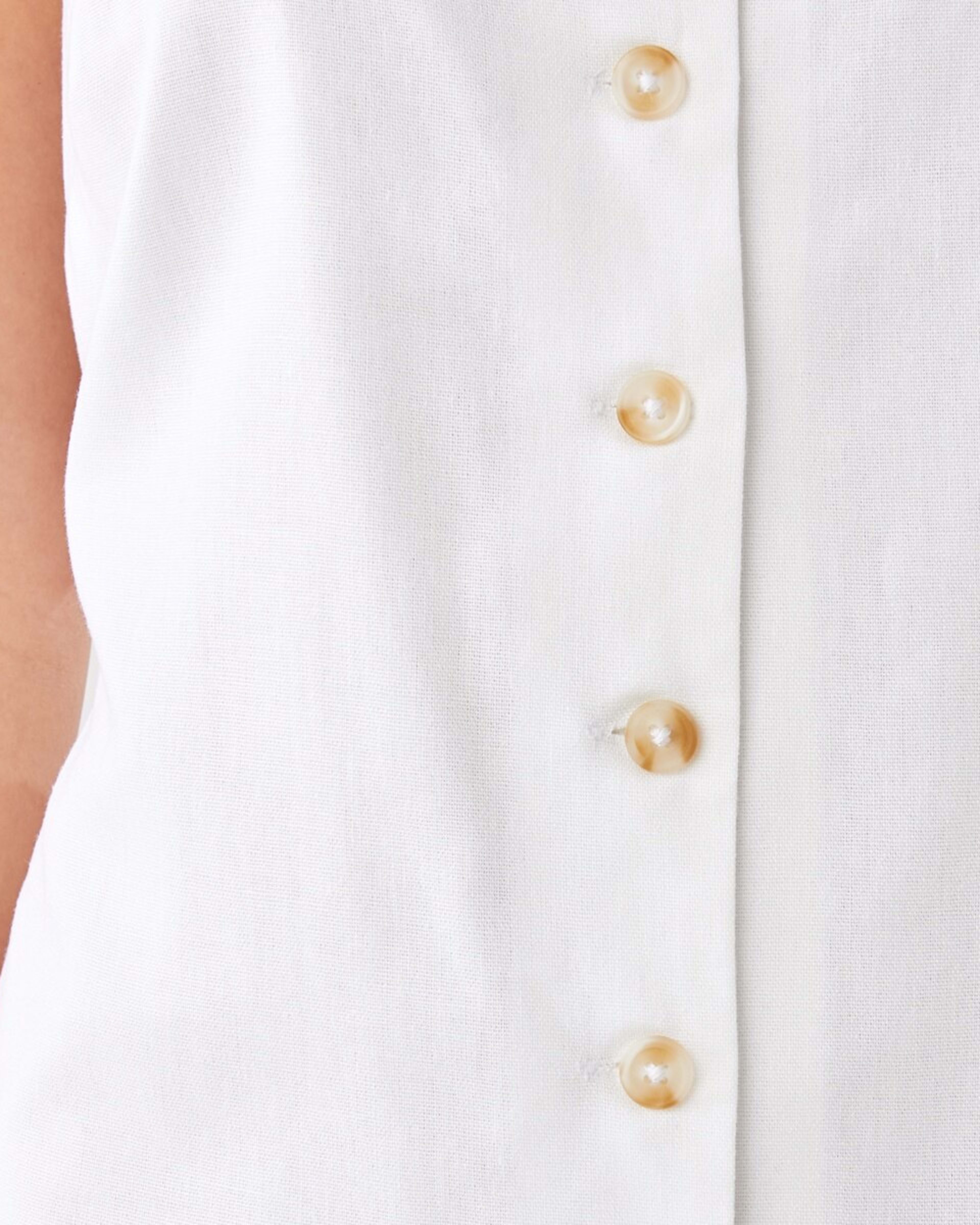10 Sleeveless Linen Blend Button Mini Dress White, 10 of 10