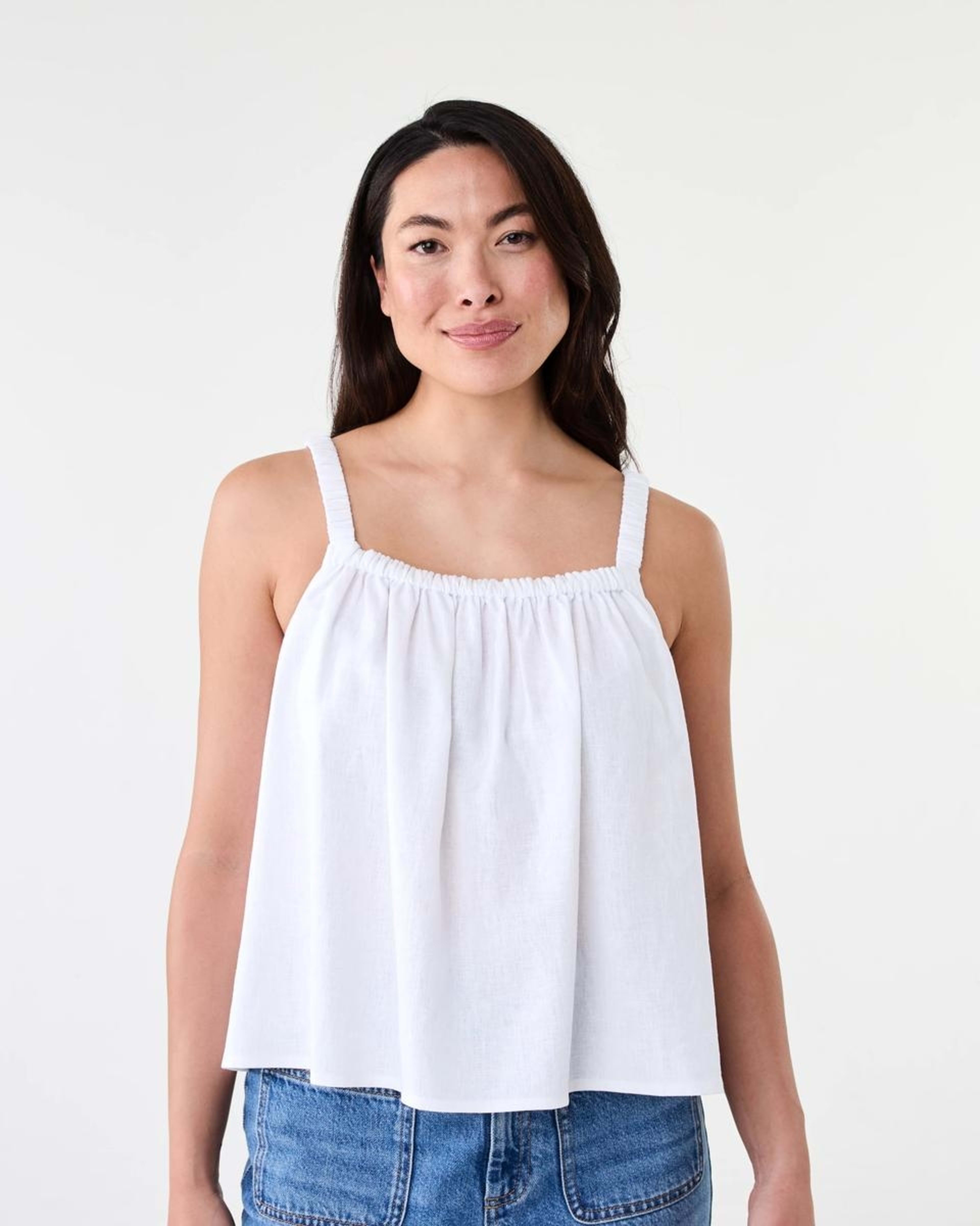 1 Sleeveless Square Neck Linen Blend Top White, 1 of 6
