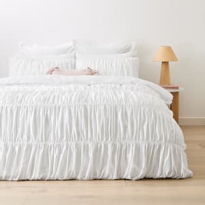 Stripe Linen Cotton Quilt Cover Set - King Bed, Berry