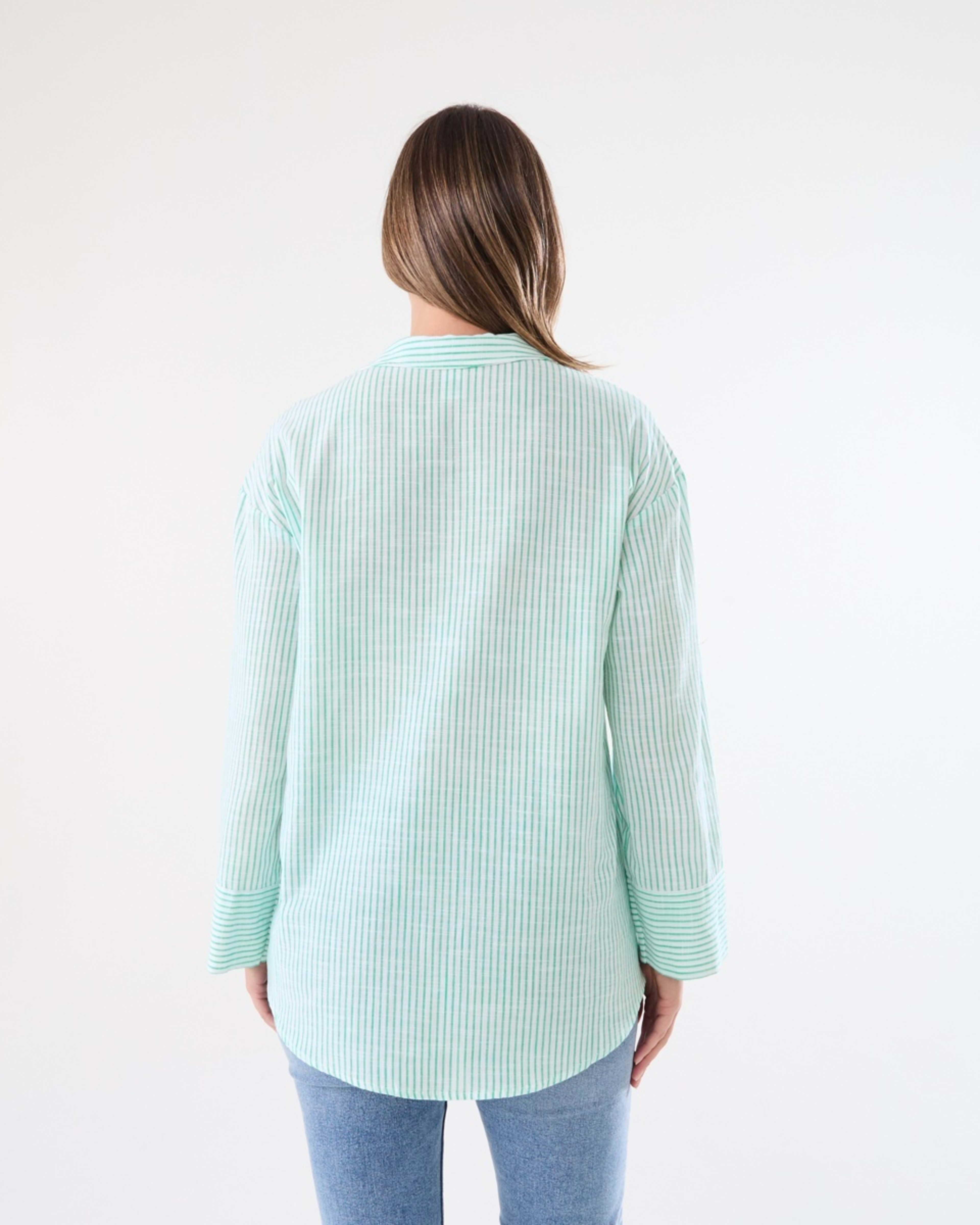 3 Long Sleeve Cotton Slub Stripe Shirt MONO STRIPE GREEN, 3 of 5