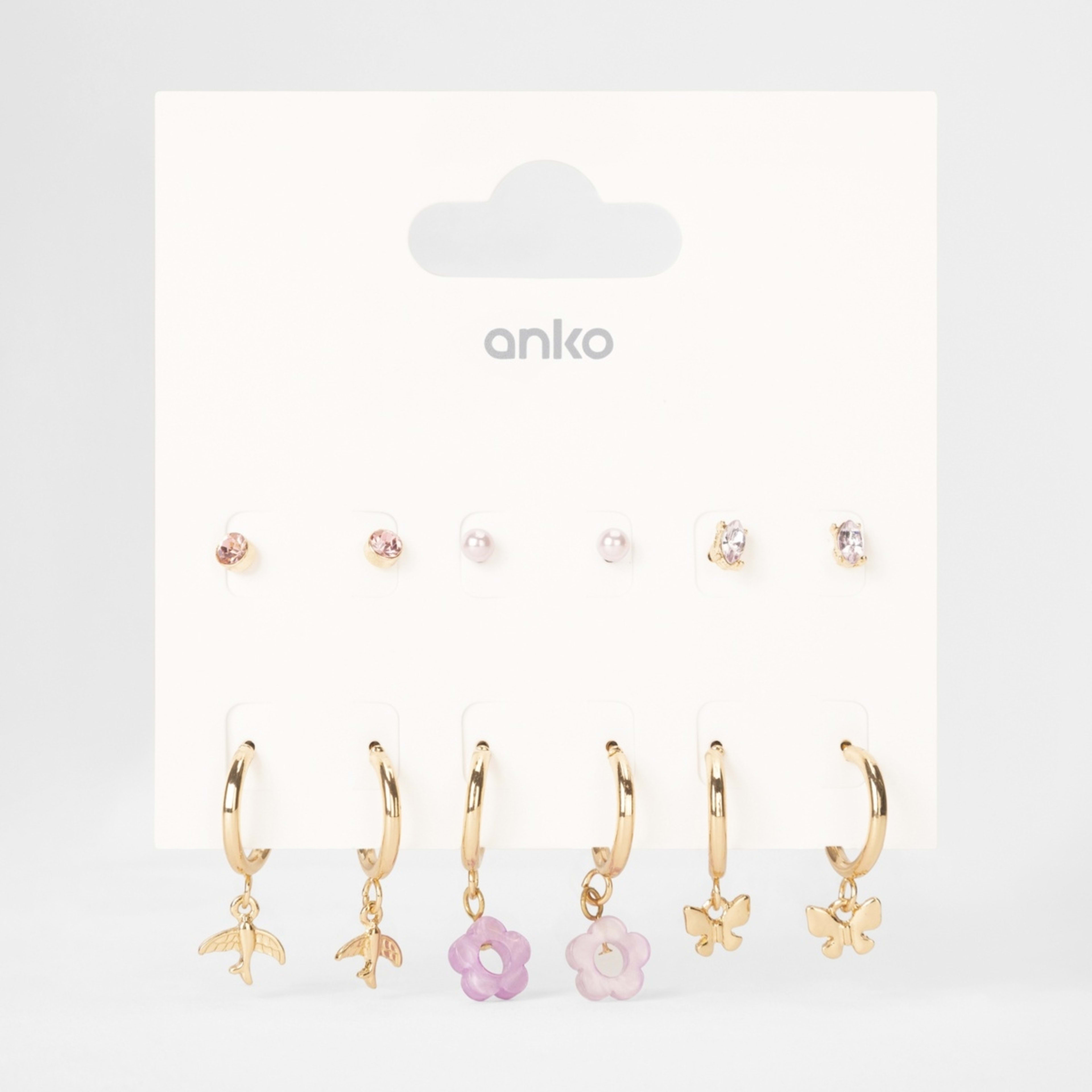 6 Pack Bird Stud Earrings Gold Tone and Purple Kmart